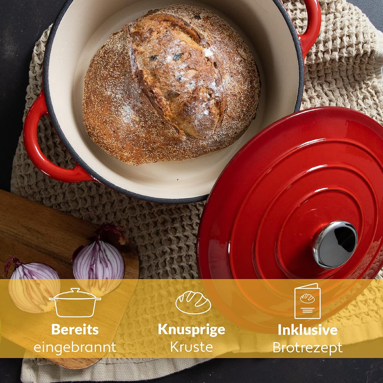 Thumbnail 2 de Chefarone Gusseisen Topf 24 cm (3,5 L) – emaillierter Schmortopf mit Deckel für Brotbacken, Schmoren & Braten