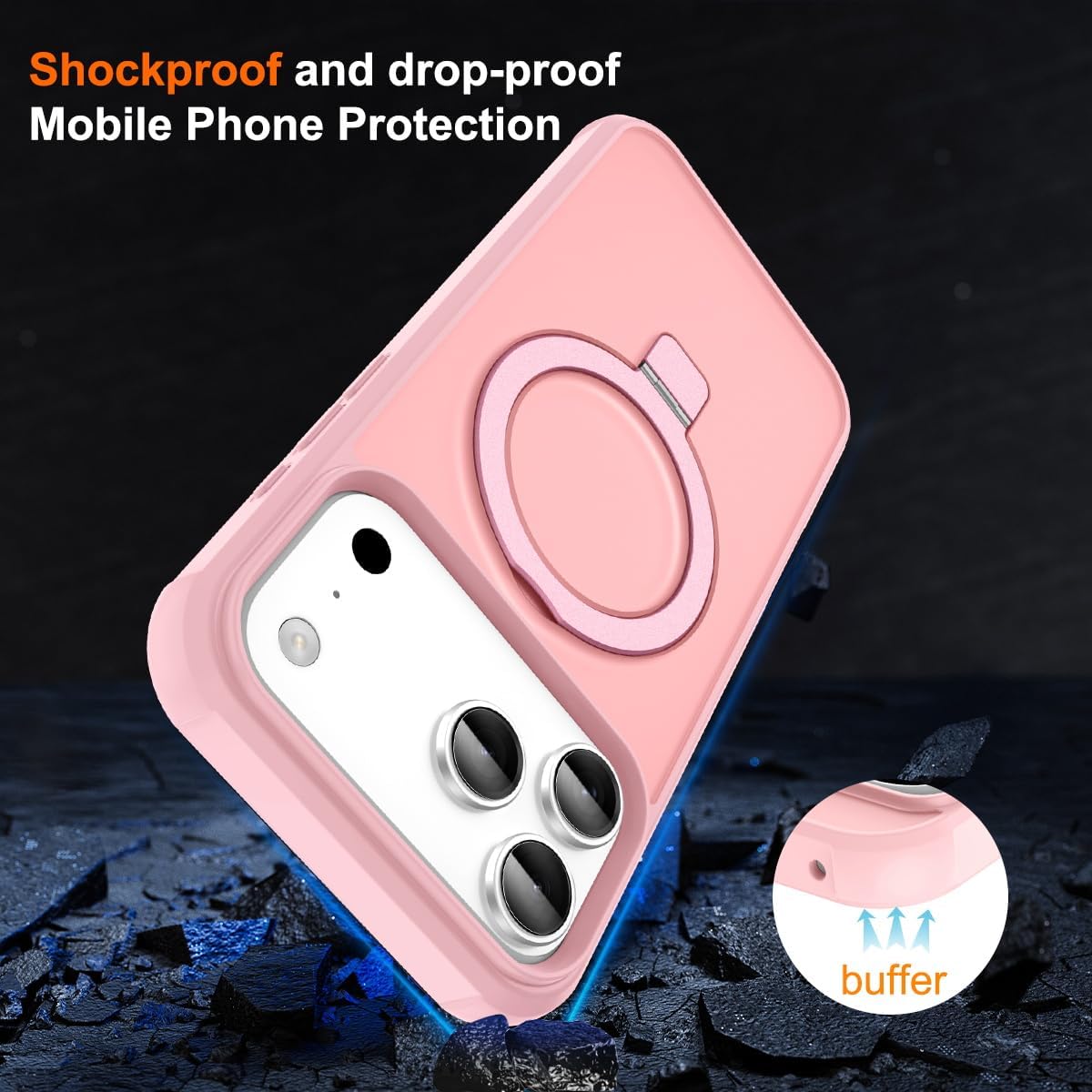 Detalle 2 de CHAOFEnG Magnetic Case for iPhone 17 Pro Max with Stand (Pink) – Military-Grade Protection