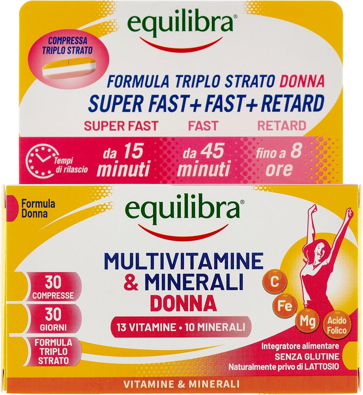 Detalle 2 de Equilibra Multivitamine & Minerali Donna in 3 strati: magnesio, ferro, acido folico e vitamina C, senza glutine (3 confezioni)