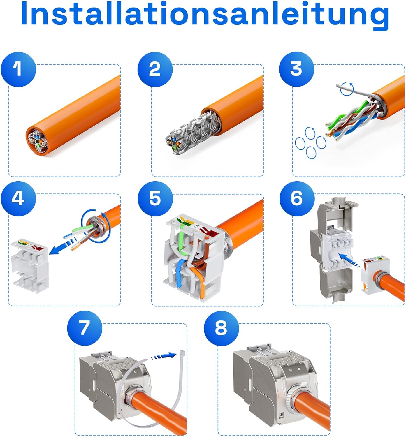 Thumbnail 6 de HB-DIGITAL 1-Port CAT 7 Netzwerkdose mit werkzeugloser Keystone-Montage (RJ45, STP, Unterputz) – Signalweiß RAL 9003