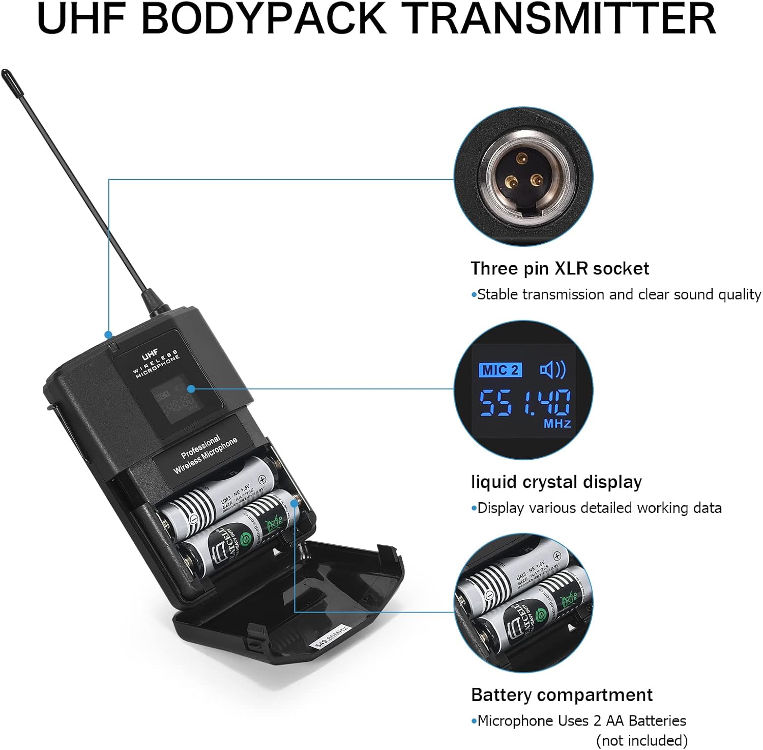 Detalle 2 de MicrocKing MK240-3 Wireless Microphone System, 4 Channels with Bodypacks