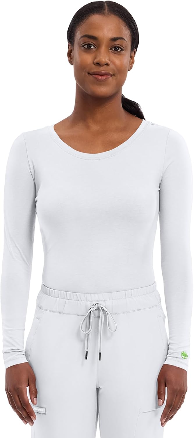Detalle de Healing Hands Melissa Women's Long-Sleeve Underscrub Top, Cotton-Blend Stretch Knit