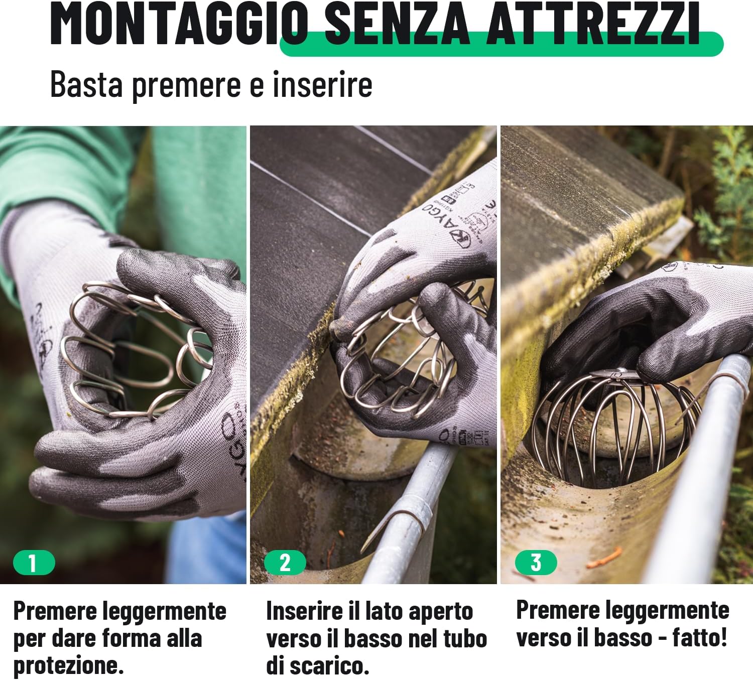 Detalle 2 de Greate – 2x Protezione antifoglia per grondaie zincata regolabile 87–100 mm, filtro per foglie, resistente e facile da installare