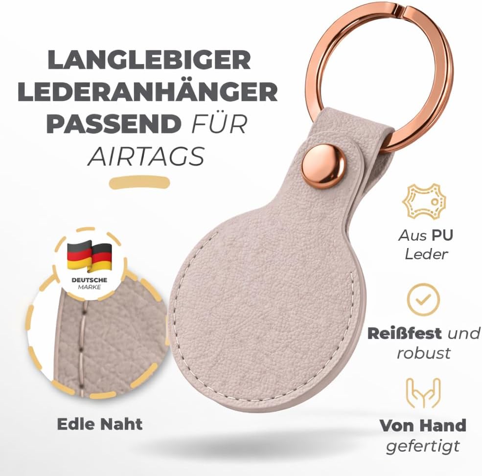 Thumbnail 1 de TinyTag® veganer Leder Schlüsselanhänger für Apple AirTag (Taupe Roségold) – 2er Pack