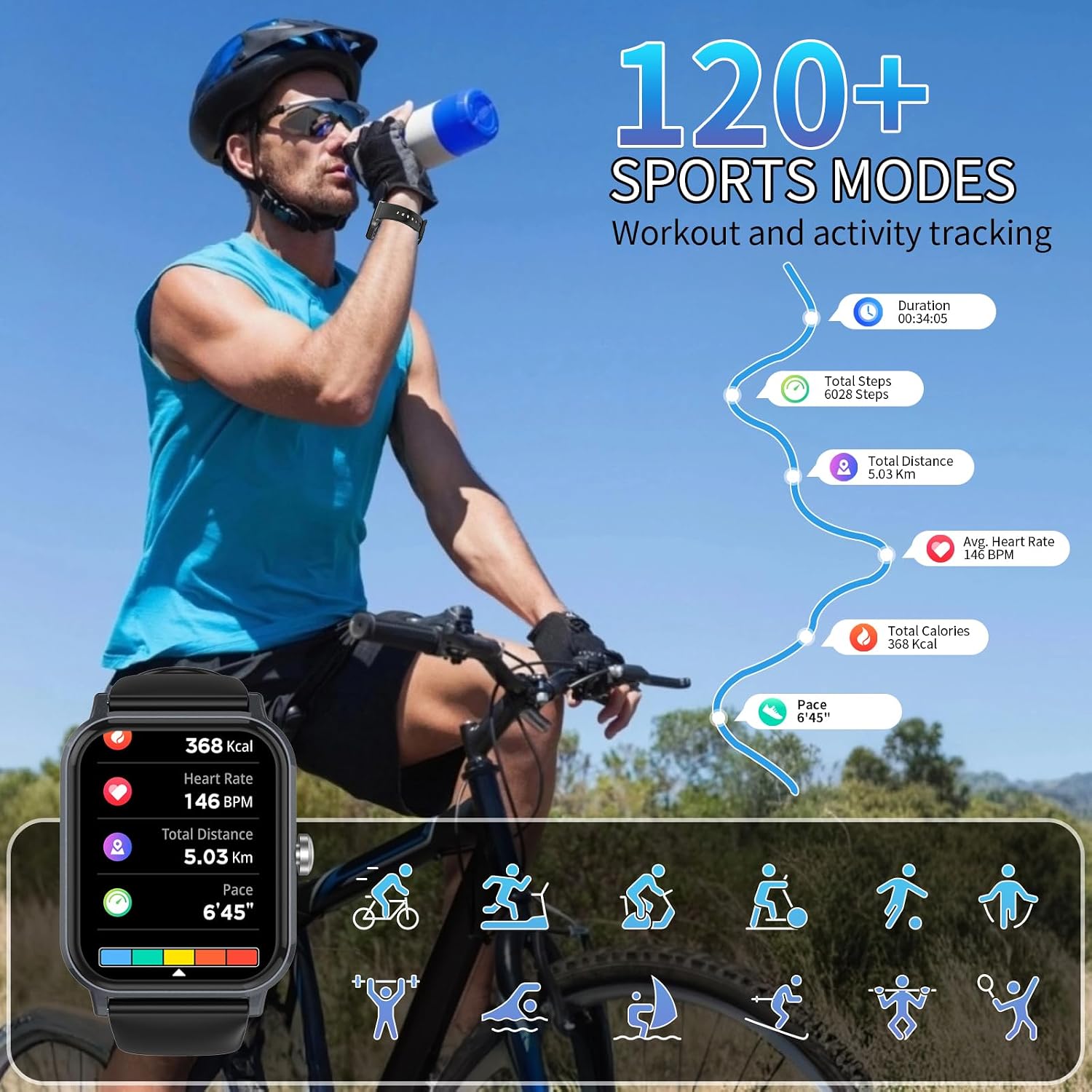 Detalle de EXZHIG Bluetooth Calling Smartwatch, 1.83-inch HD Touchscreen, IP68, 120+ Sports Modes