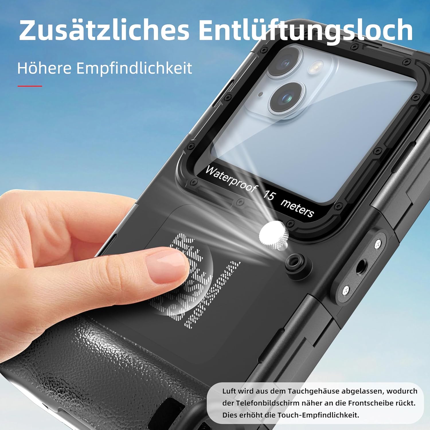 Thumbnail 4 de Ezanmull Unterwasser-Tauchgehäuse für iPhone 17/16/15/14/13/12/11 Pro Max & mehr – wasserdicht bis 15 m (schwarz)