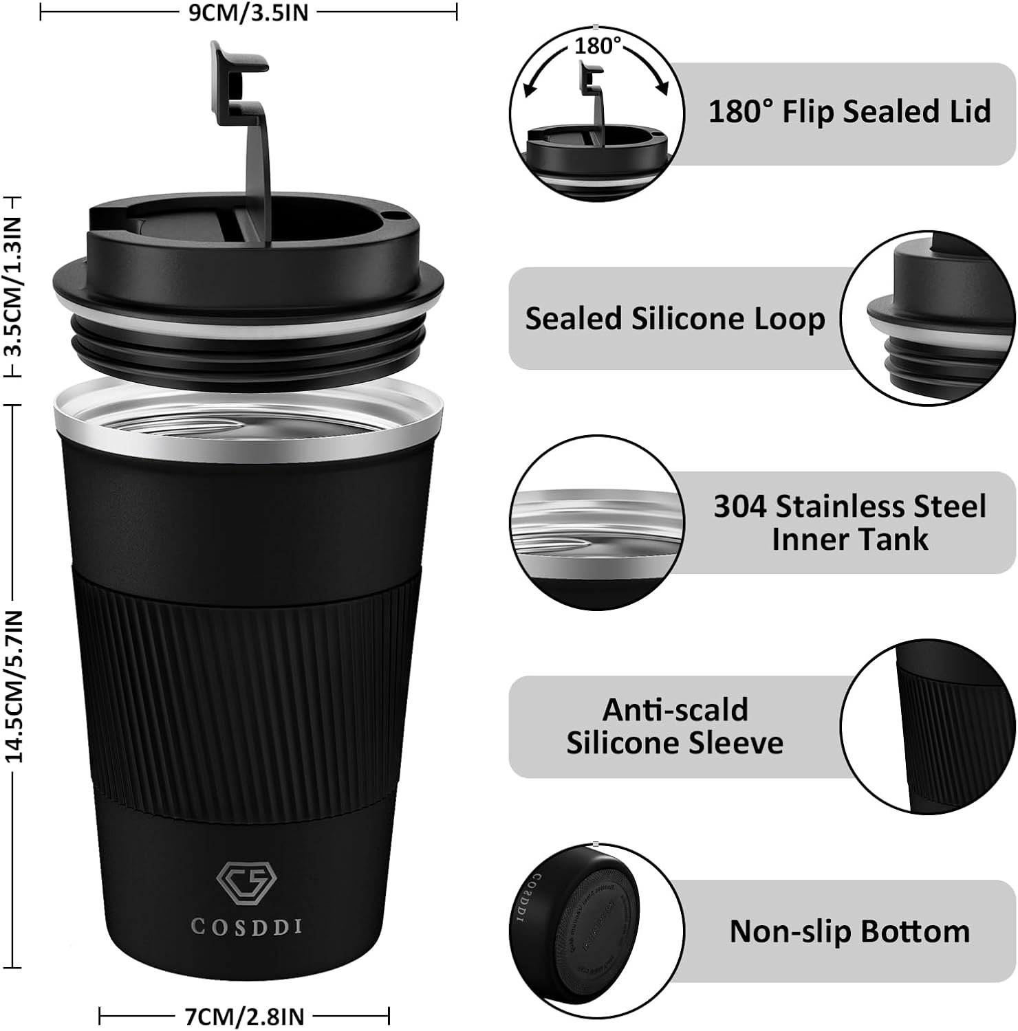 Detalle 2 de CS COSDDI CS20210107 12 oz Stainless Steel Travel Coffee Mug with Double-Wall Insulation