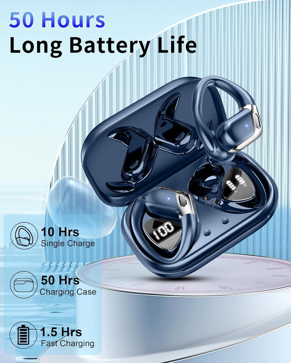 Thumbnail 2 de Wireless Bluetooth 5.4 Earbuds with Earhooks, ENC Noise Cancelling, 50H Playtime & IP7 Waterproof