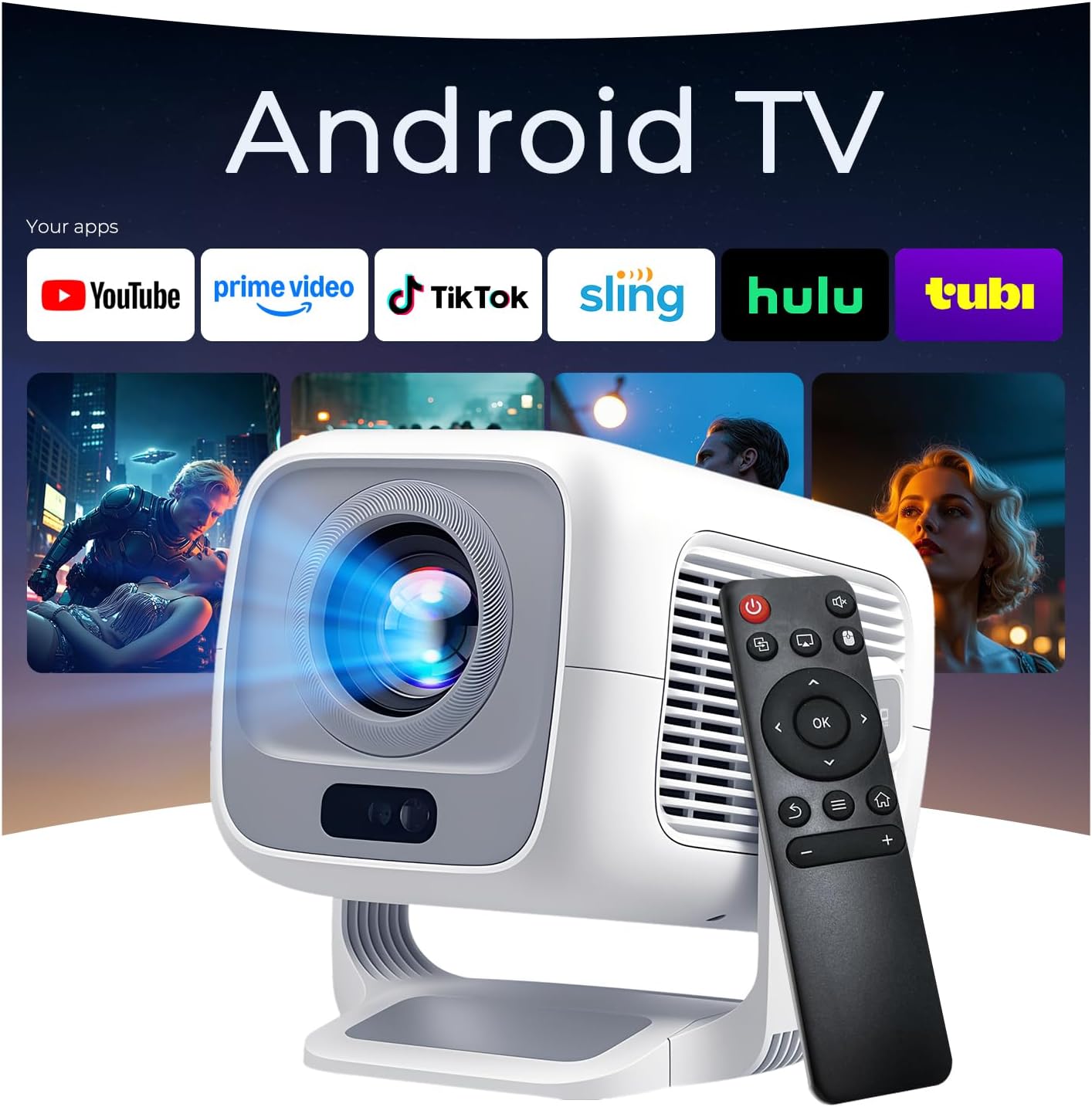 Detalle de Native 1080P FHD Smart Beamer (Dolby Audio) – Autofokus & Keystone, 600 ANSI Lumen, Android 11, WiFi 6 & Bluetooth 5.4