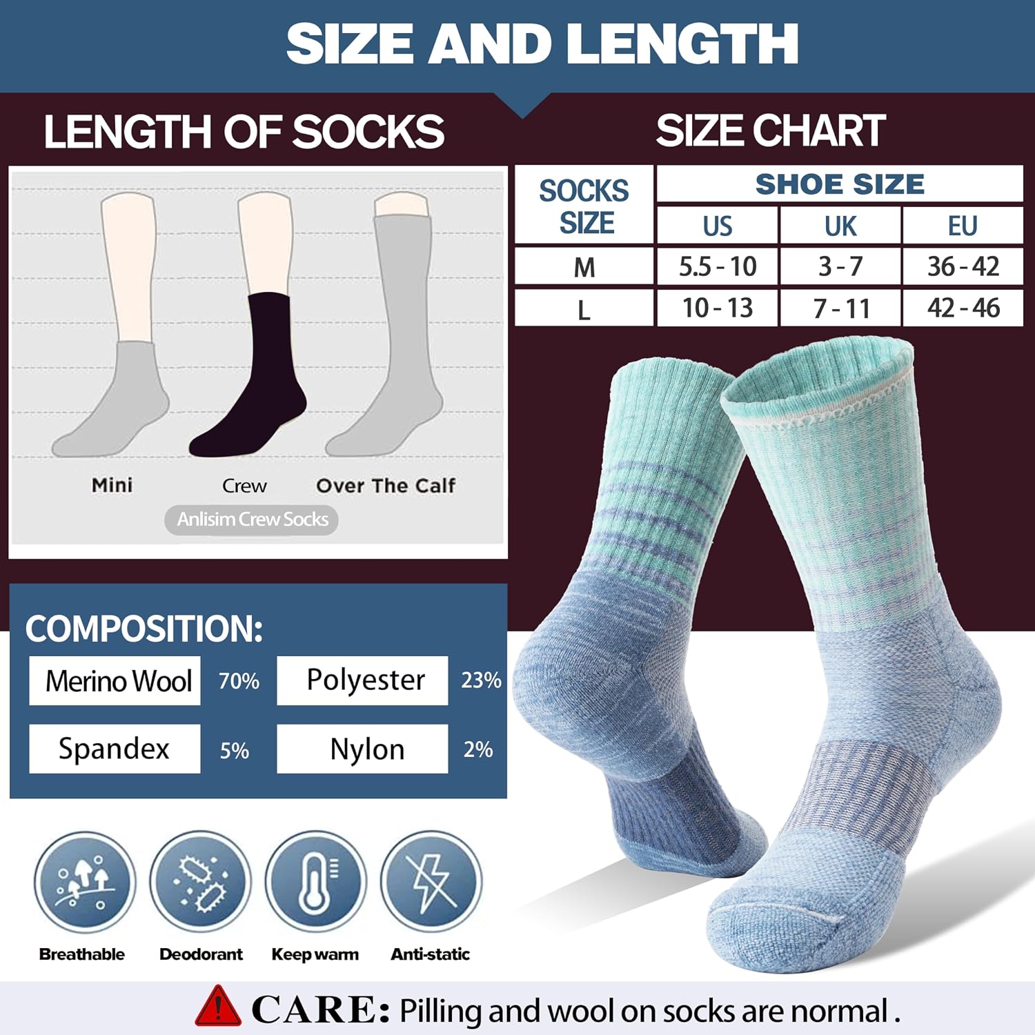Thumbnail 5 de Anlisim Merino Wool Hiking Socks, 5 pairs ⚡