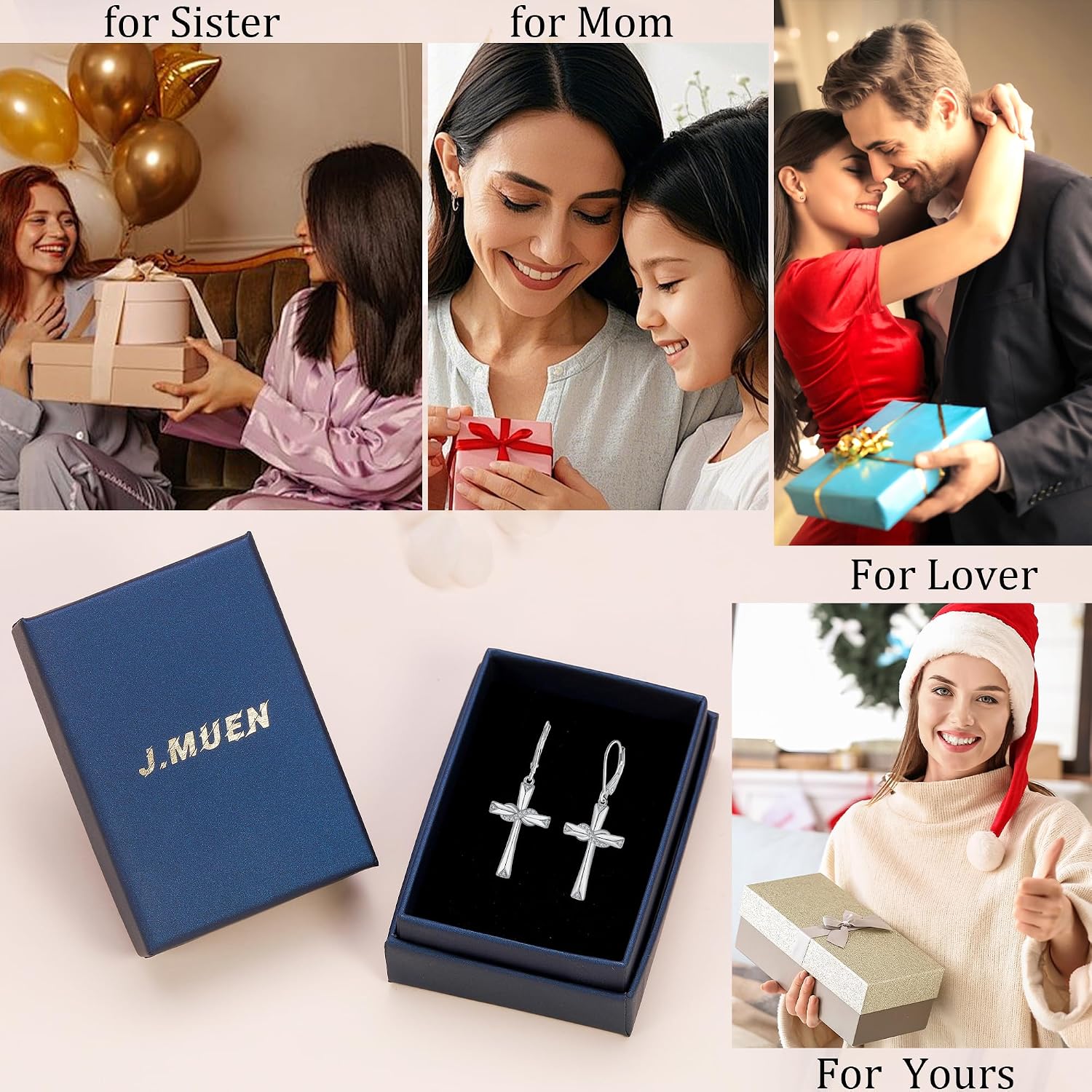 Thumbnail 6 de J.WUEN boucles d’oreilles pendantes pour femme en argent 925 avec motif croix