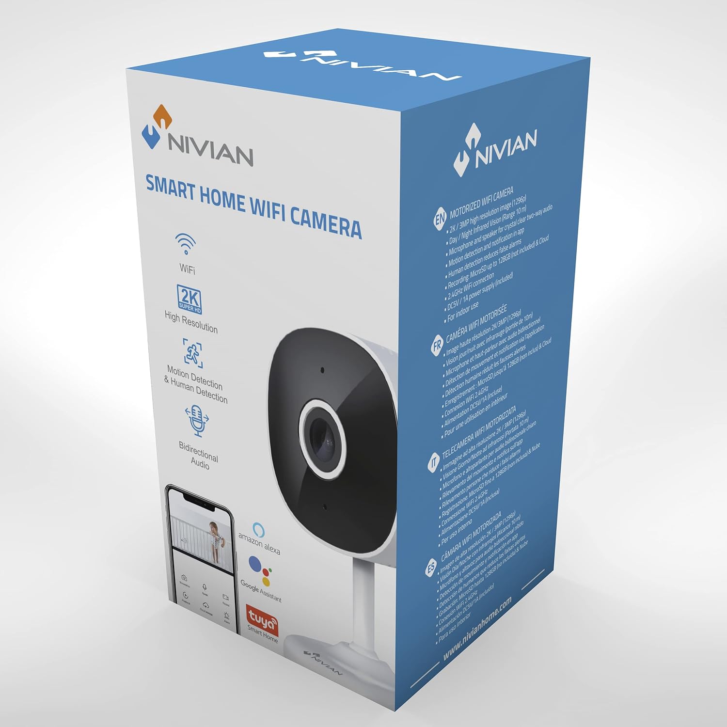 Thumbnail 5 de NIVIAN Telecamera WiFi 2K per interni con rilevamento persone, audio bidirezionale e compatibilità Alexa/Google Home
