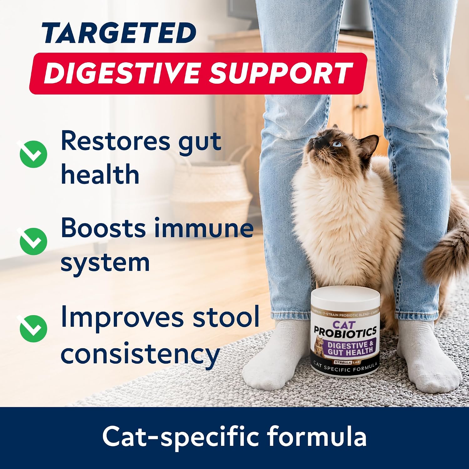 Detalle de STRELLALAB Cat Probiotics Powder, 108 Scoops, 3 Billion CFU