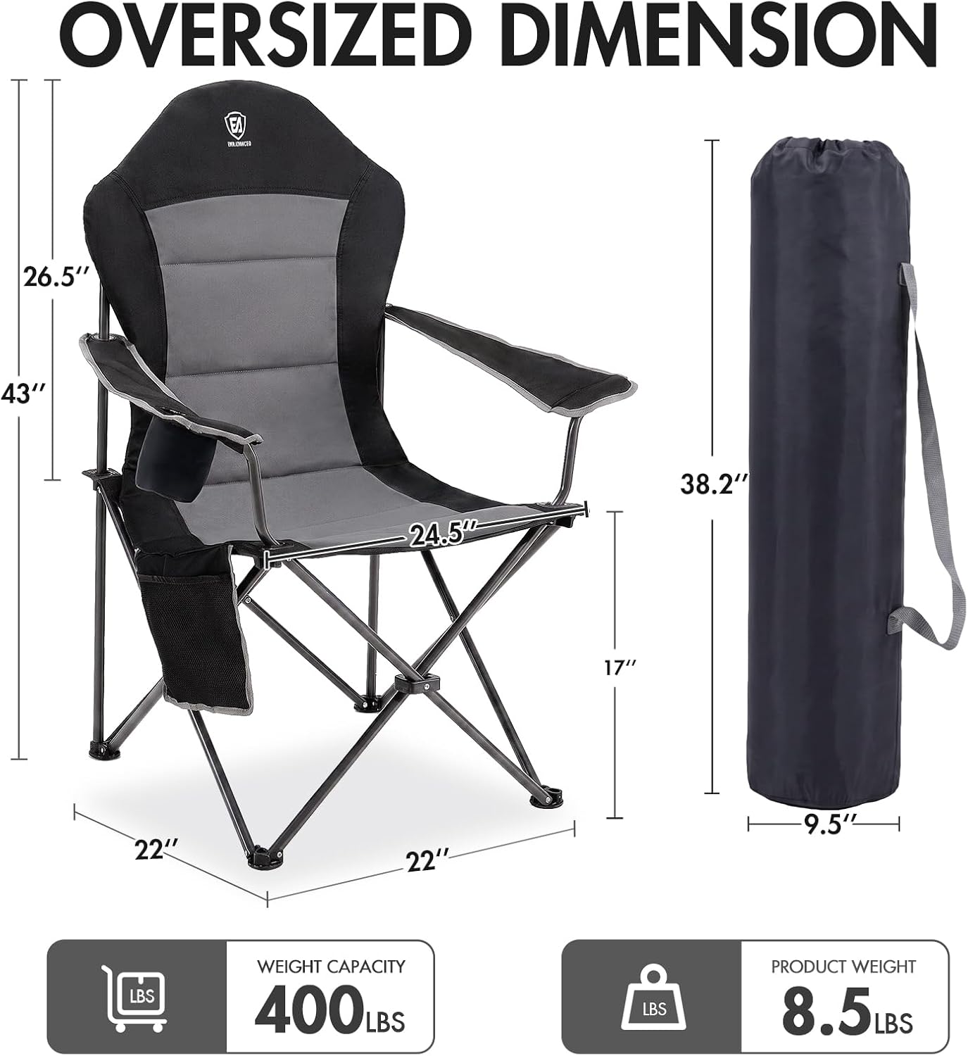 Detalle de EVER ADVANCED Oversized High-Back Folding Camping Chairs, Padded 2-Pack