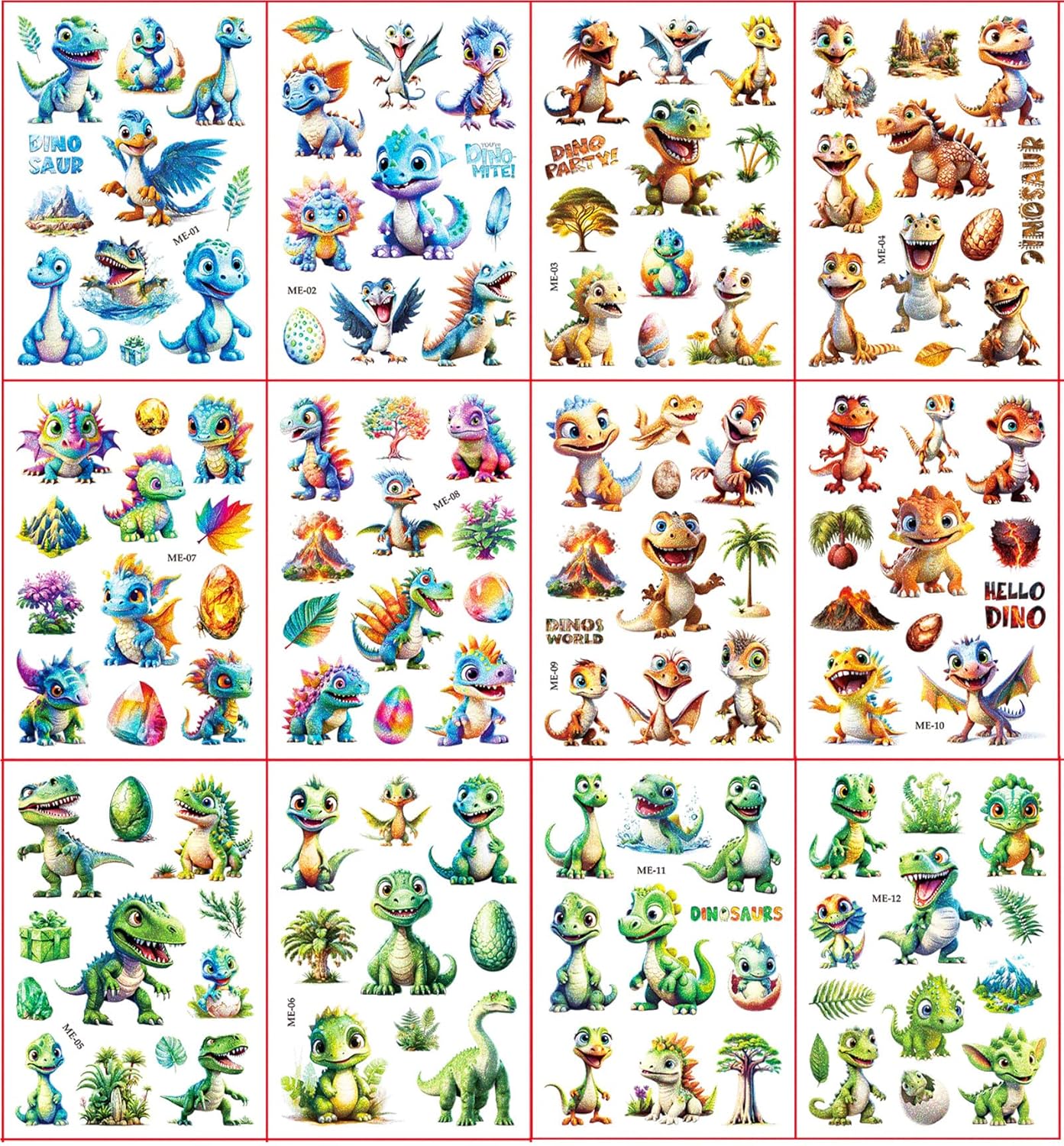 Thumbnail 1 de JOJOLUXE Dinosaurier Glitzer Tattoo 12 Blatt 🦖