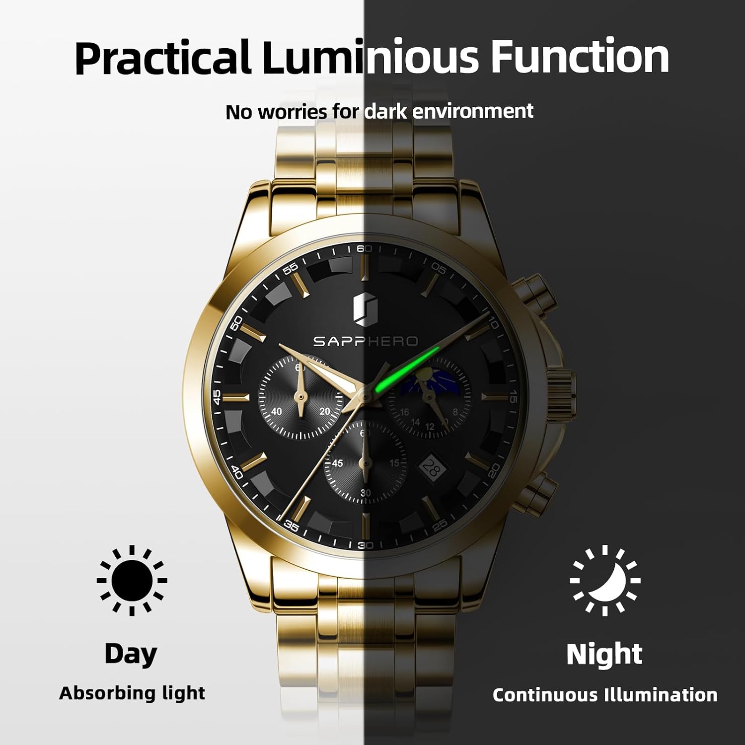 Thumbnail 6 de BENYAR BY Orologi uomo multifunzione cronografo al quarzo nero con cinturino in pelle e datario