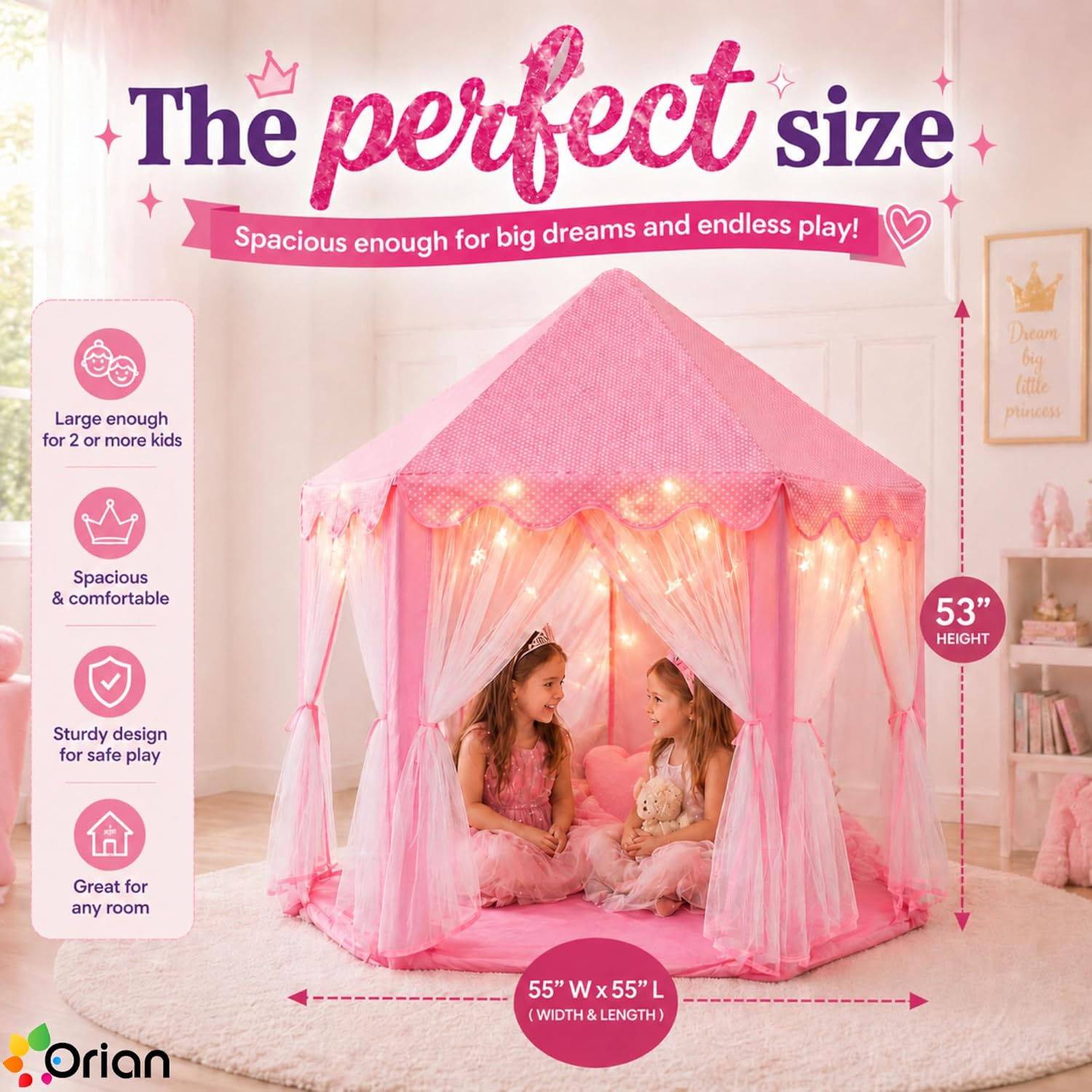 Thumbnail 1 de ORIAN Princess Castle Play Tent 55" ⛺