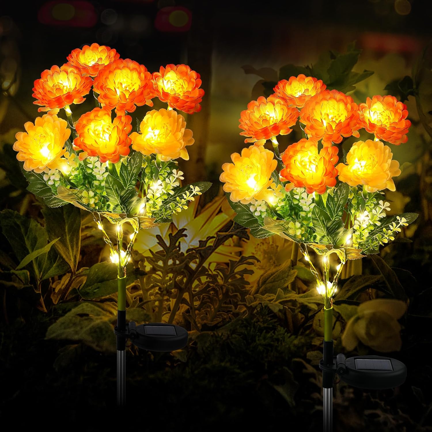 Detalle de FWLWTWSS Solar Flower Lights Outdoor Garden – 2 Pack Snow Lotus Style