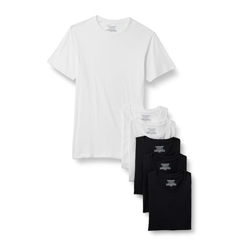 Detalle de Amazon Essentials Camisetas Interiores de Algodón, cuello redondo y corte ajustado – Pack de 6 (XL) – Blanco/Negro