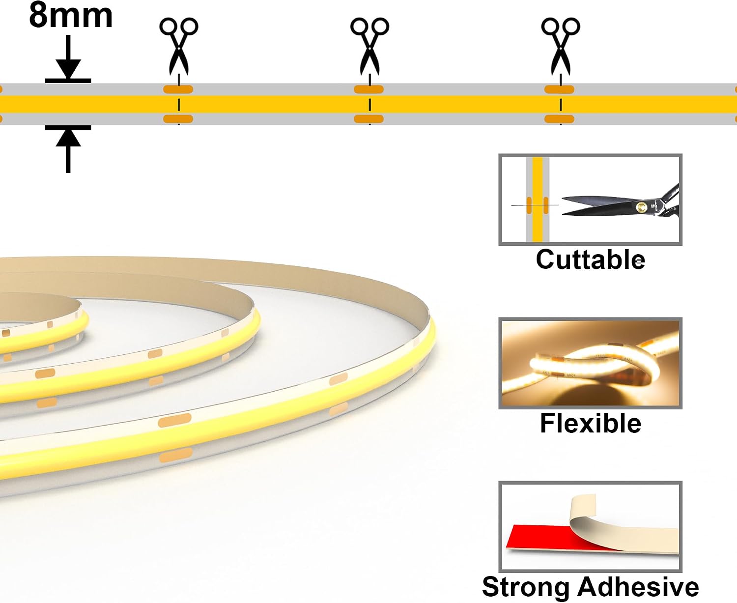 Detalle 2 de Luktix COB LED Strip 5m (2700K Warm White), 24V Dimmable with RF Remote and UKCA Power Supply