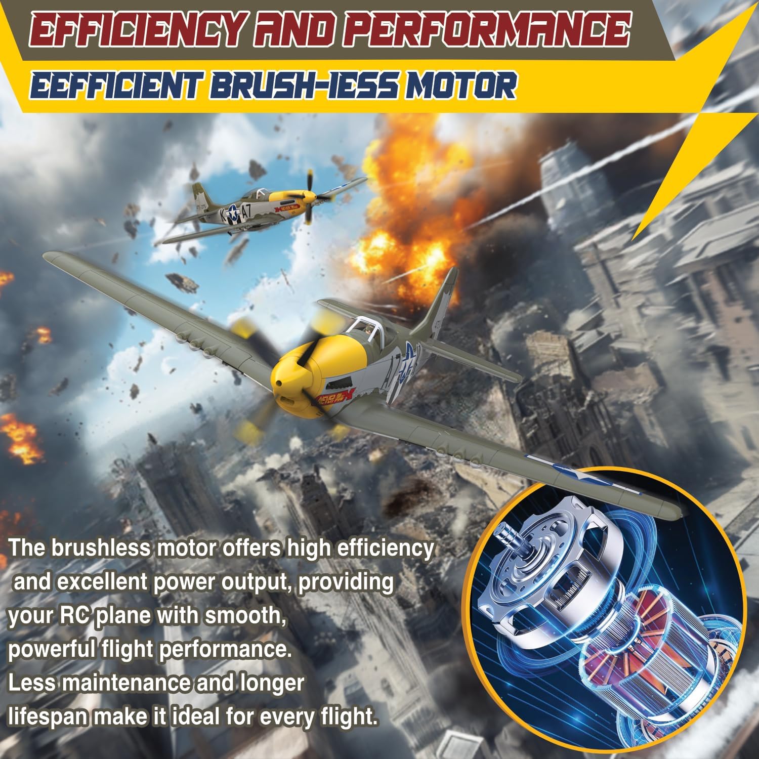 Thumbnail 3 de LEAMBE Brushless 4 Channel RC Plane: Ready-to-Fly P51 Mustang with Gyro Stabilizer