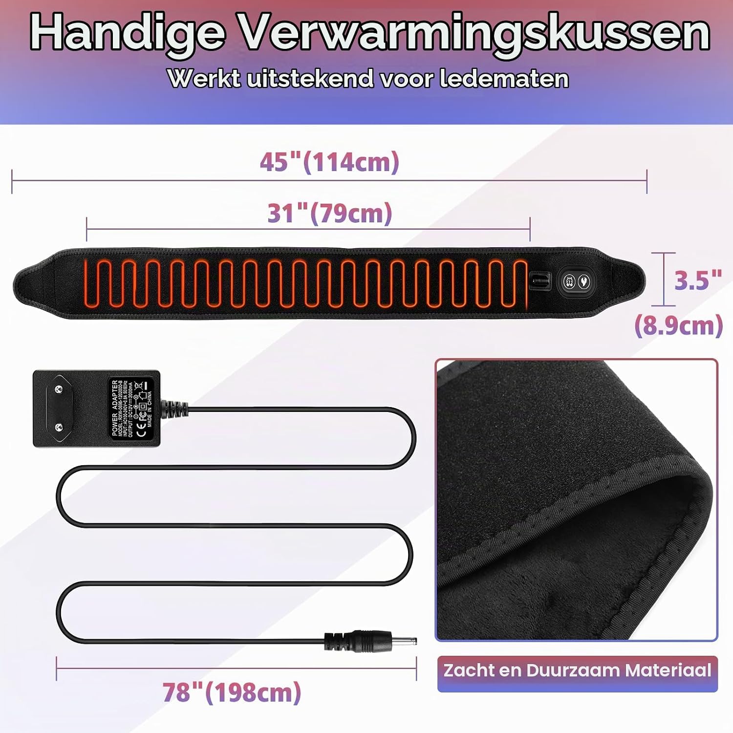Detalle 2 de DYMROGE verwarmingswikkel van 114 cm met 4 warmtestanden en timer