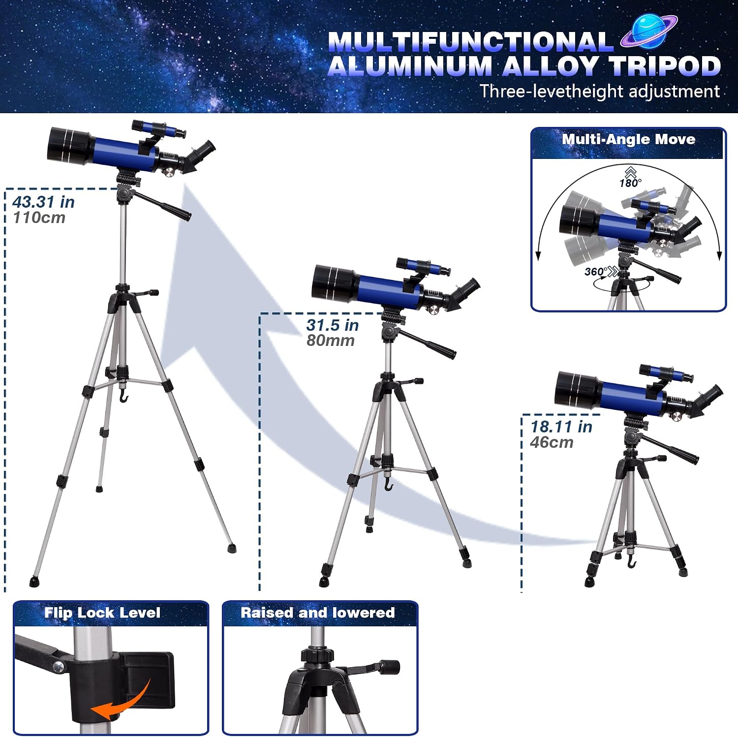 Thumbnail 6 de Telescopes for Adults Astronomy, 70mm Refractor with 400mm Focal Length – Portable 200X Kit