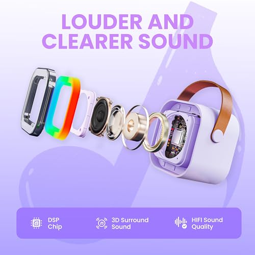 Detalle de Ankuka Karaoke Machine for Kids & Adults (Purple) – Portable Bluetooth Speaker with 2 Microphones