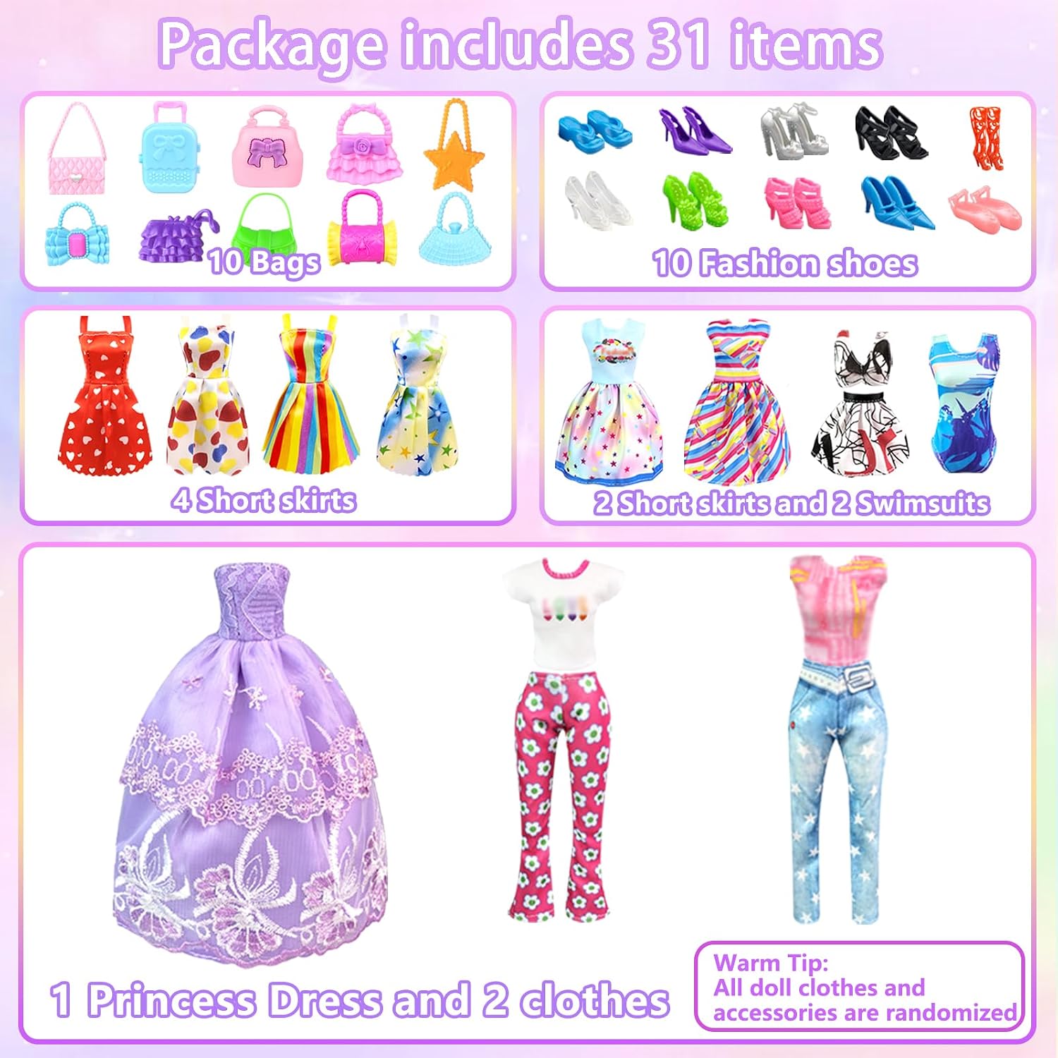 Thumbnail 5 de Doll Clothes and Accessories for 11.5 Inch Doll Dress Up Set