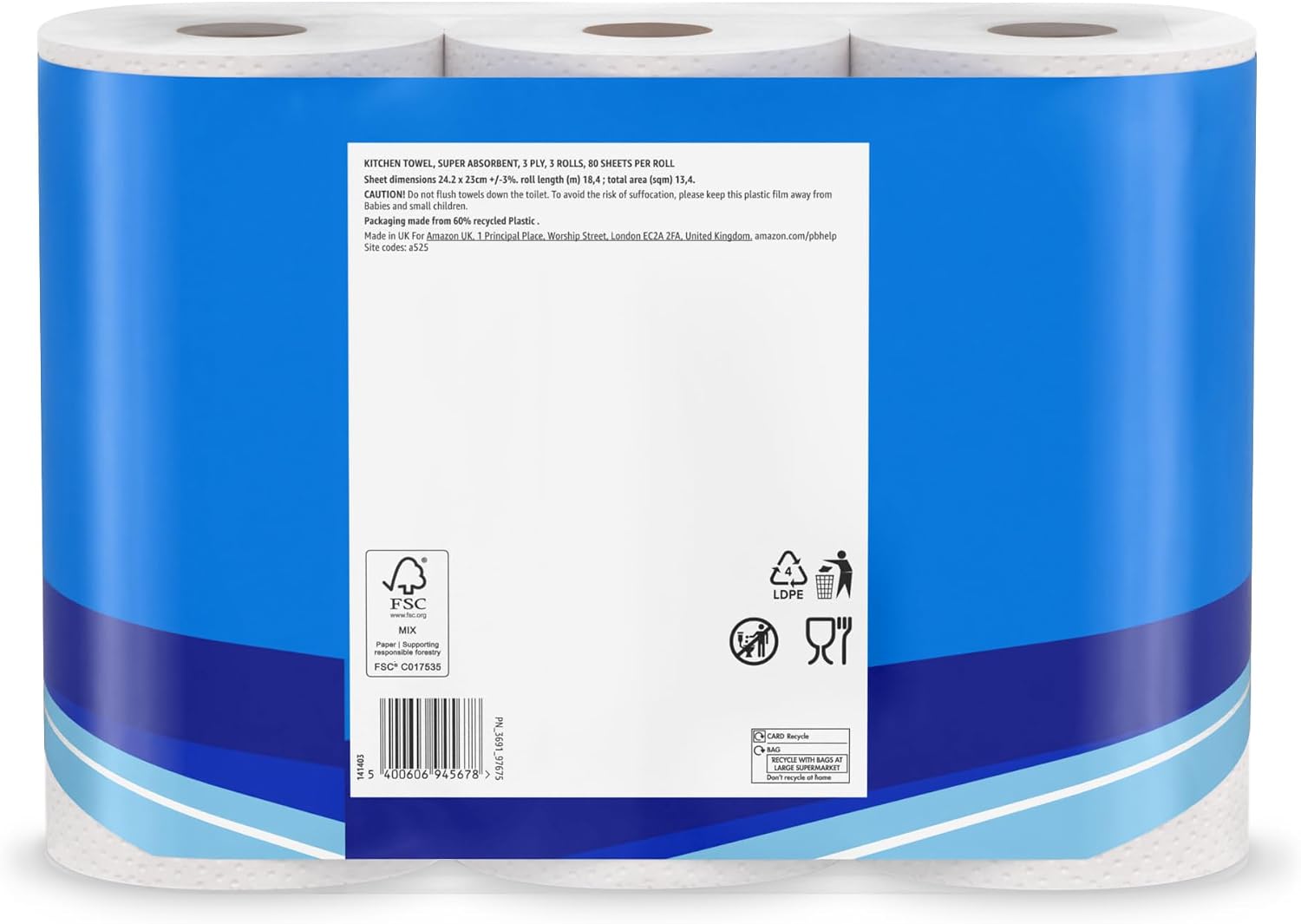Thumbnail 6 de by Amazon Super Absorbent Kitchen Towel, 3-ply, 12 Rolls (4 Packs of 3) – 80 Sheets per Roll
