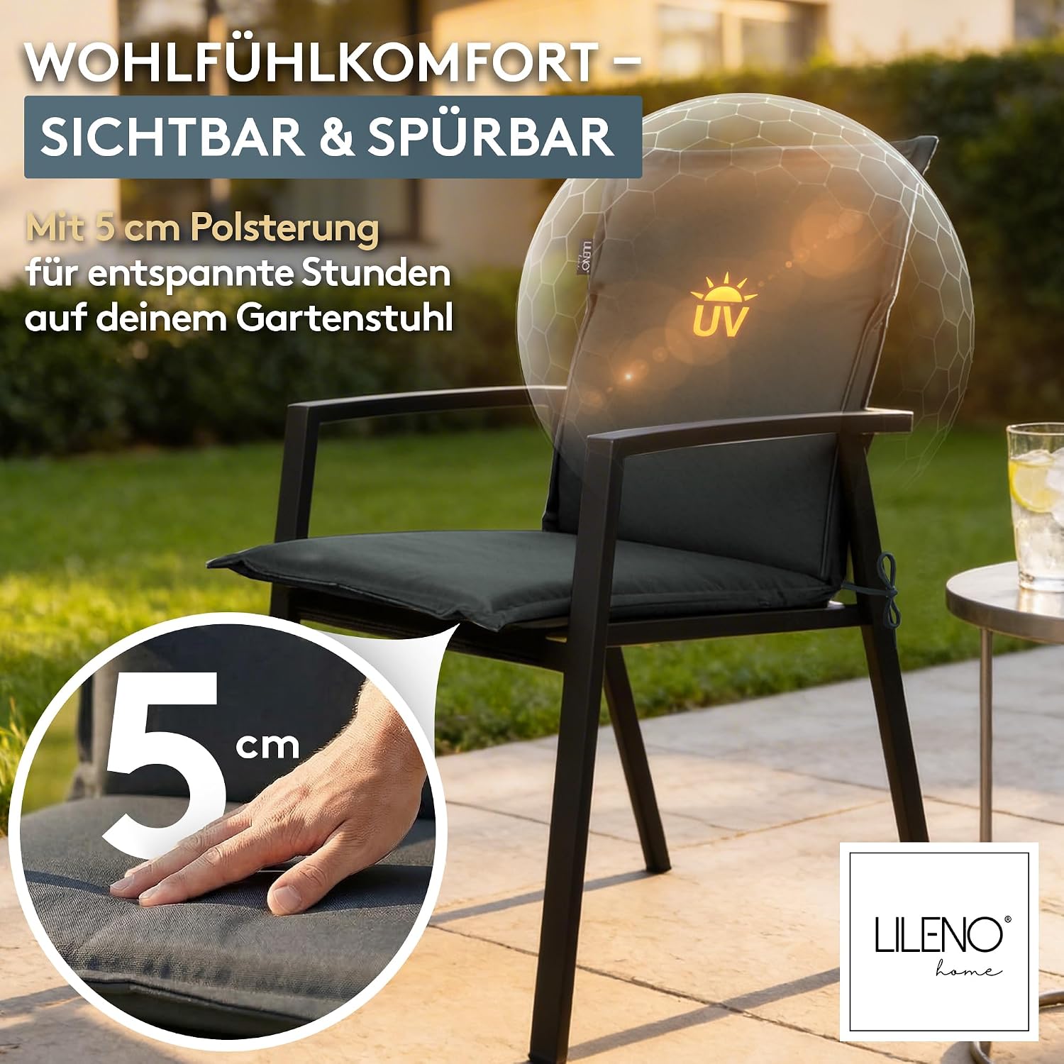 Detalle 2 de LILENO HOME Gartenstuhl Auflagen (2er Set, Niedriglehner) in Petrol für MIA Klappstühle