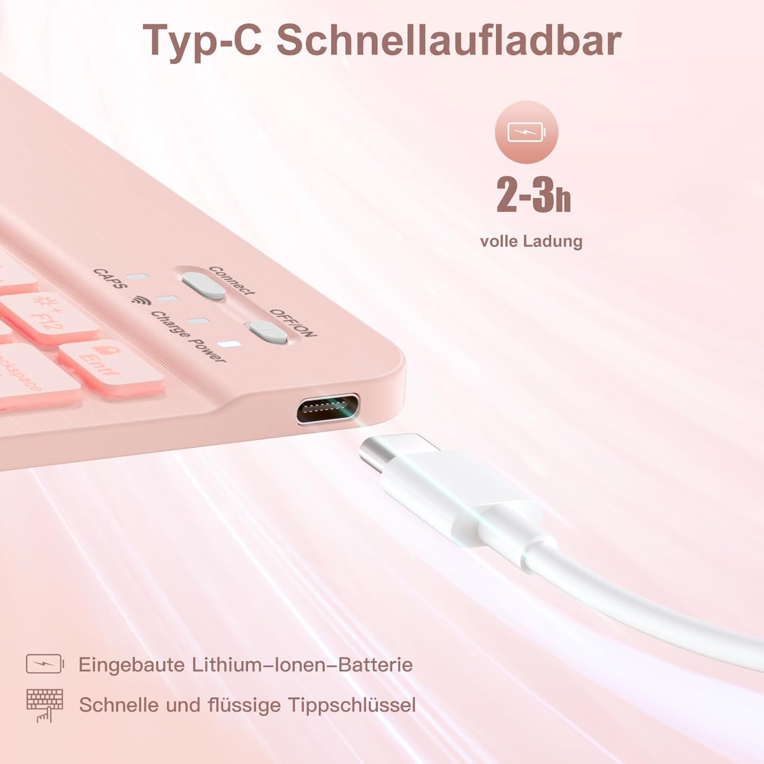 Thumbnail 5 de WALWALO Hülle Tastatur für iPad 10./11. Generation (A16) mit QWERTZ, beleuchtet, magnetisch abnehmbar – rosa