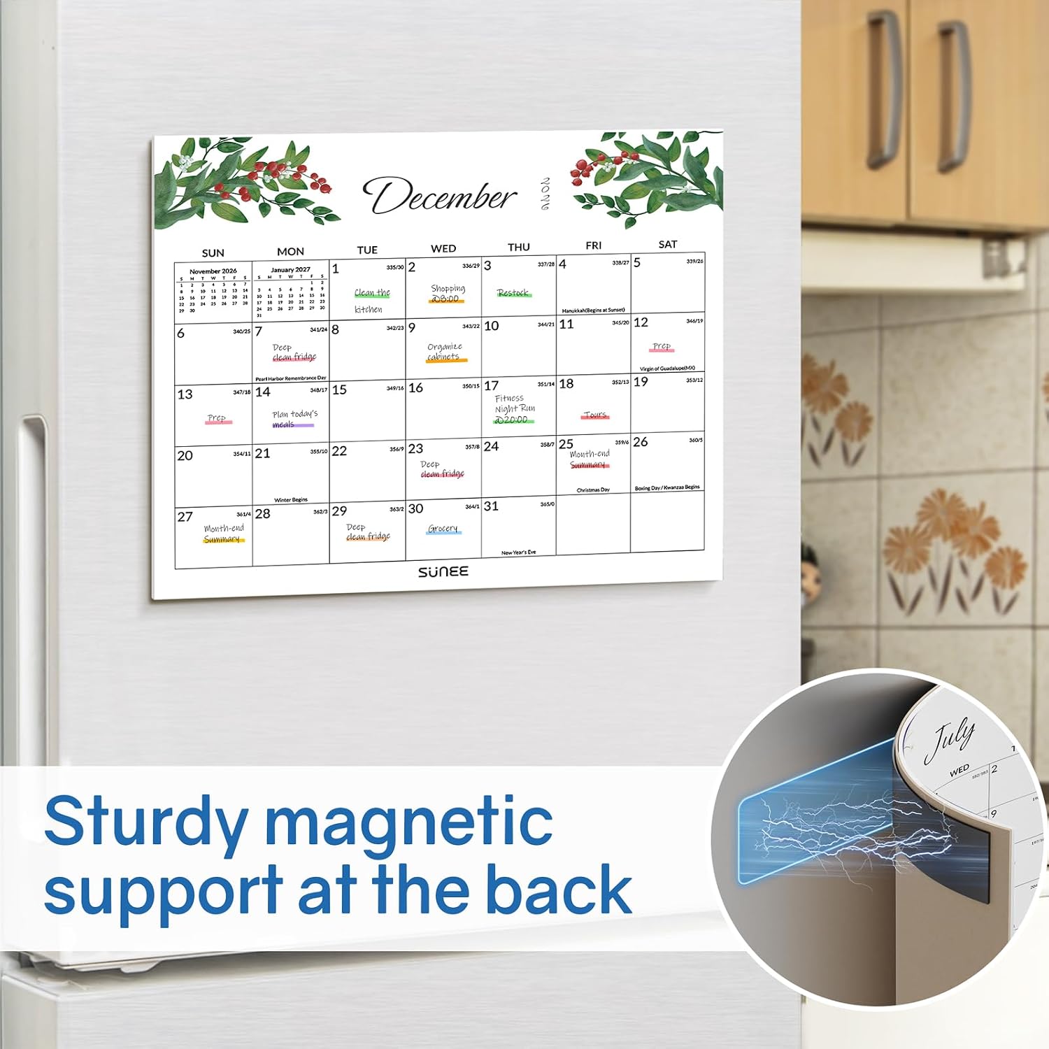 Detalle 2 de SUNEE 2026–2027 Fridge Calendar, 18-Month Magnetic Monthly Planner