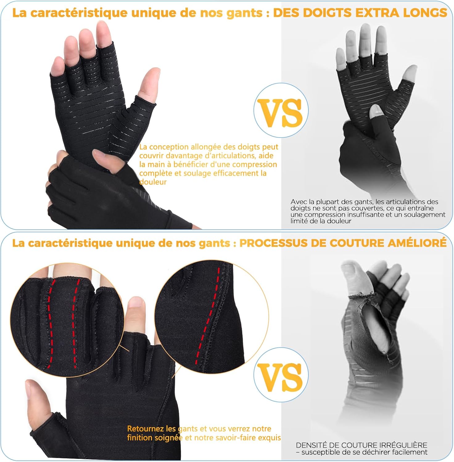 Thumbnail 3 de Donfri – 2 paires de gants de compression pour arthrite en cuivre, taille L