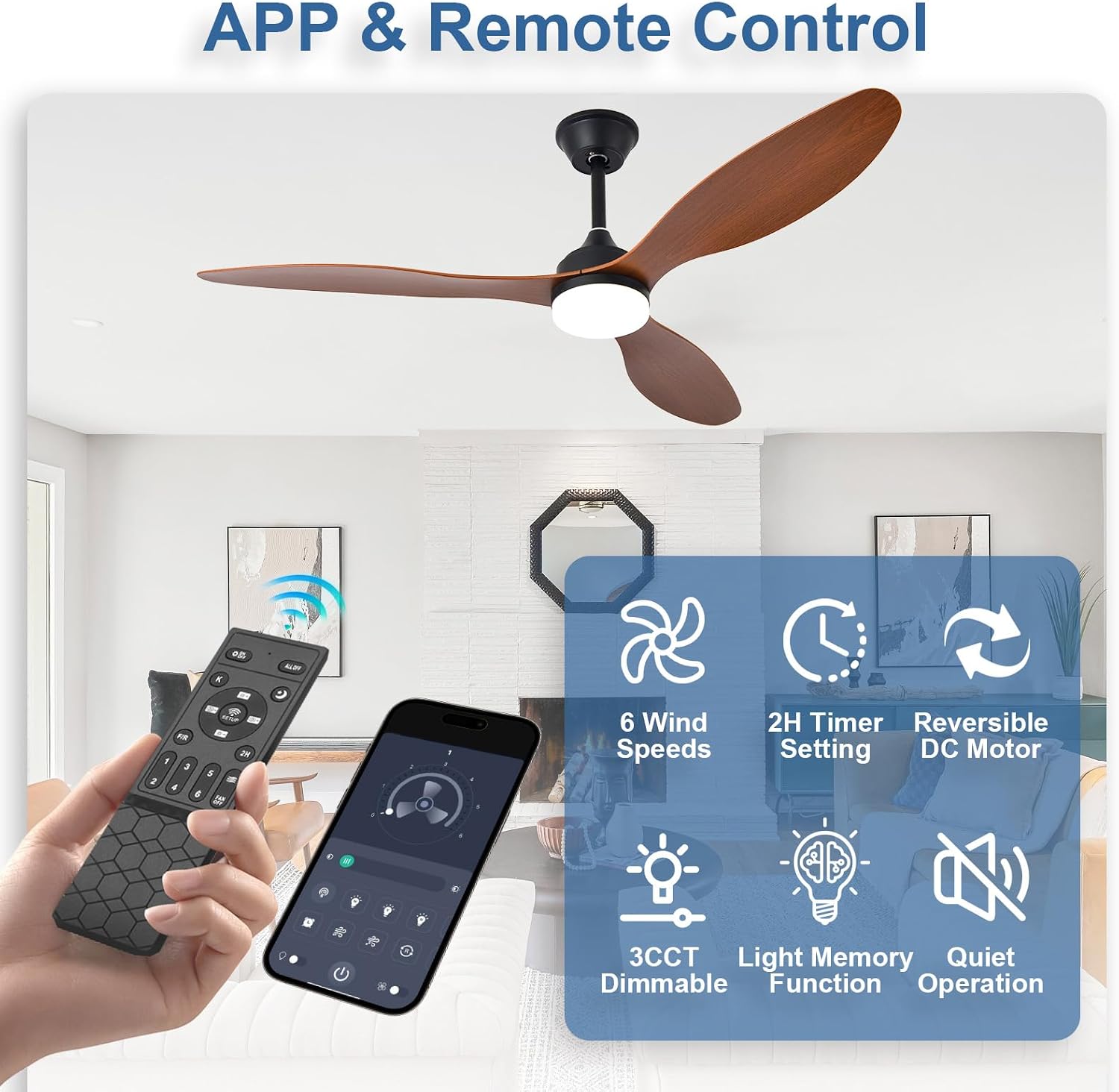 Thumbnail 6 de AIROPLUX 52IN-3BLD-WT Ceiling Fan with Light, Walnut, 3 ABS Blades