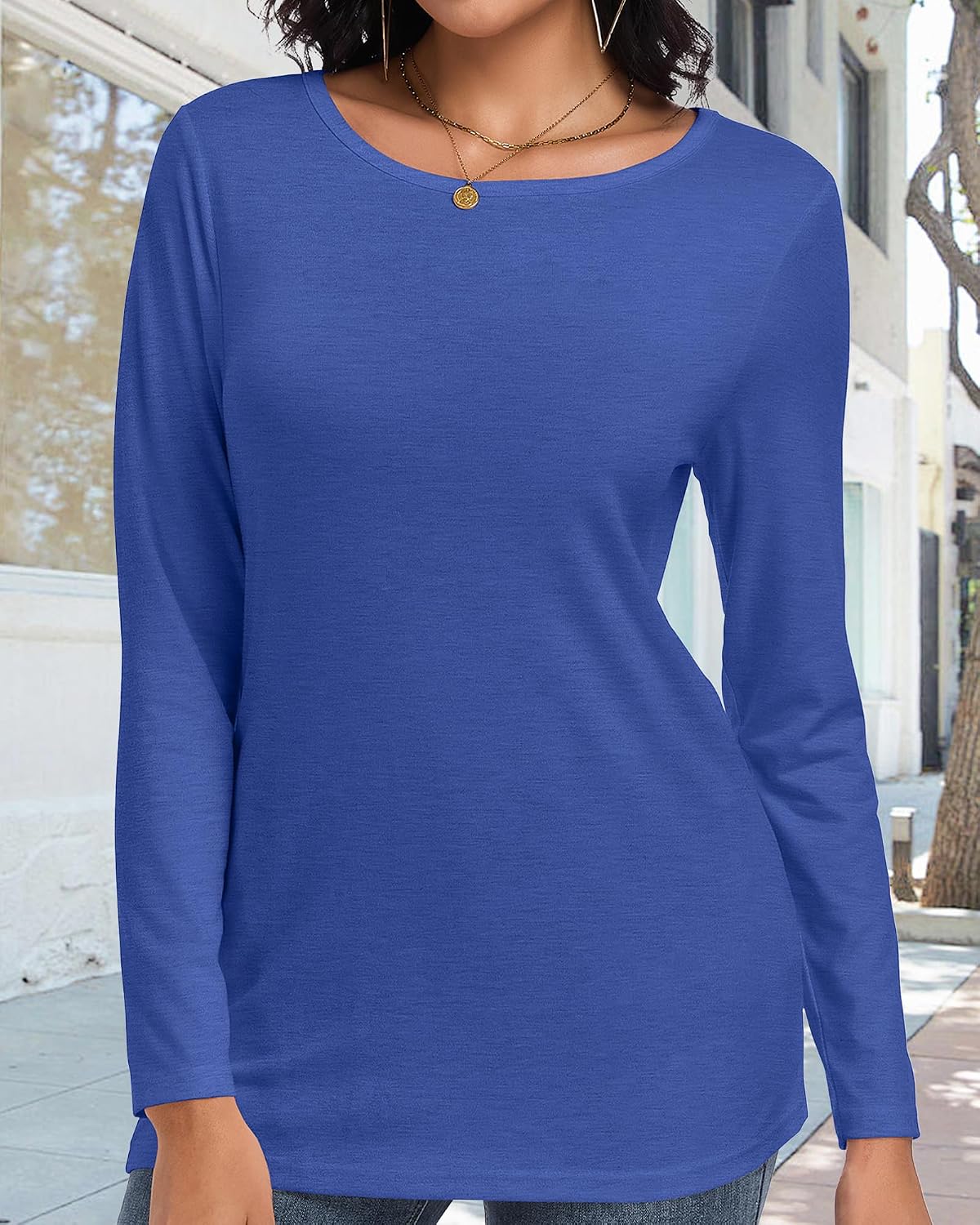 Detalle 2 de CHICALLURE Women's Long Sleeve Crew-Neck Top, Loose-Fit Basic Shirt