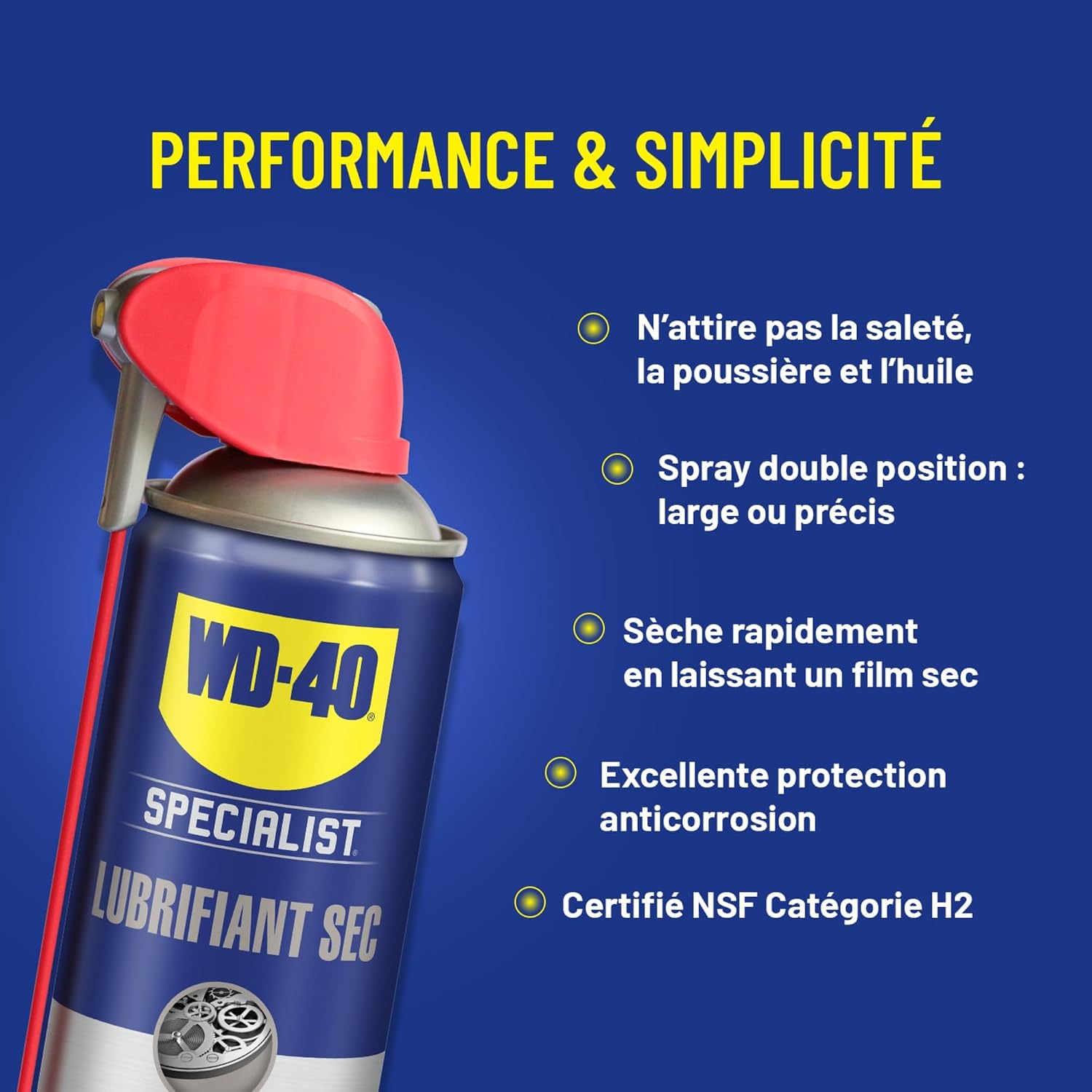 Detalle de WD-40 SPECIALIST Lubrifiant Sec, aérosol 400 ml — film sec qui n'attire pas les salissures