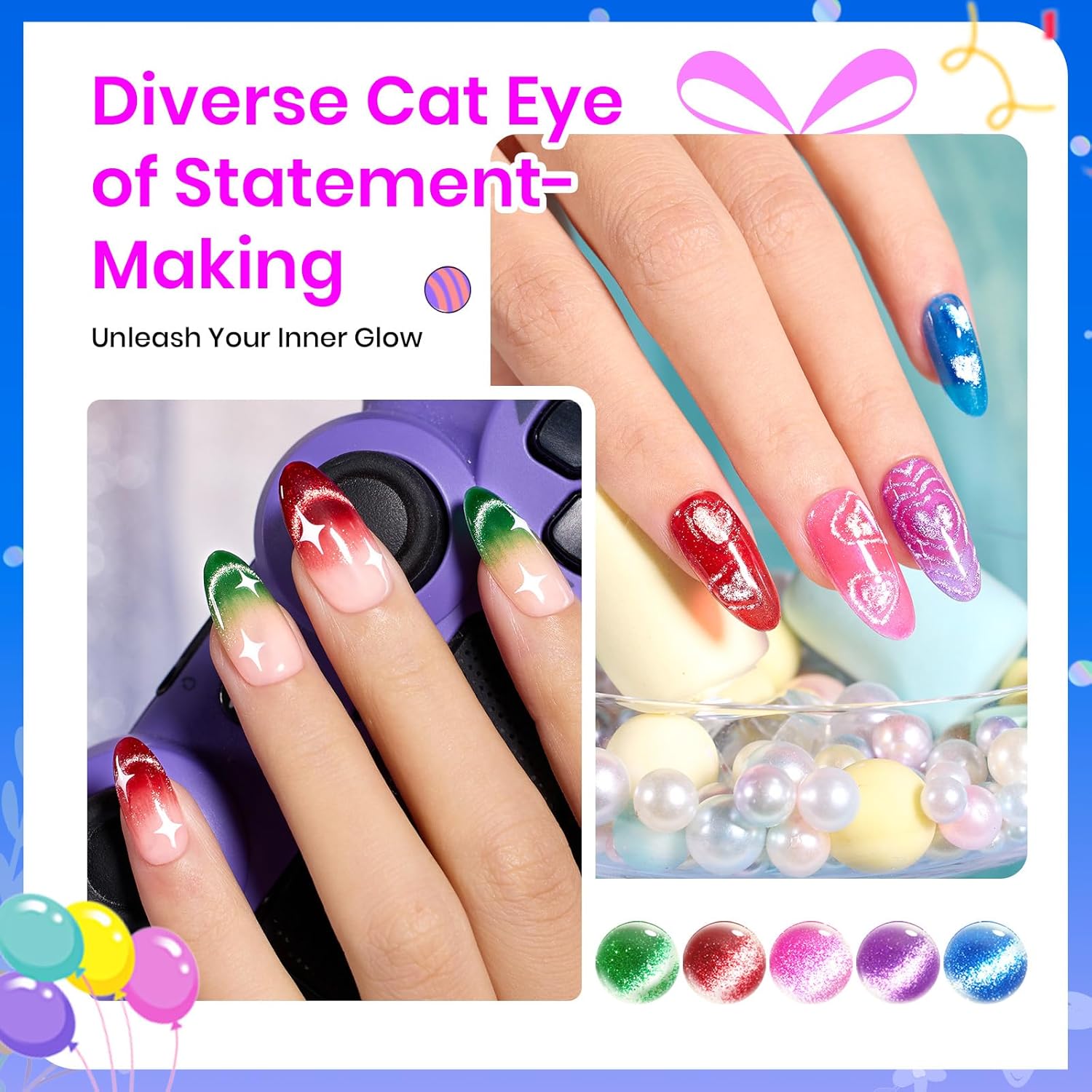 Detalle 2 de Beetles Cat Eye Gel Nail Polish Set (6 Colors) with Magnet Velvet Gel Kit
