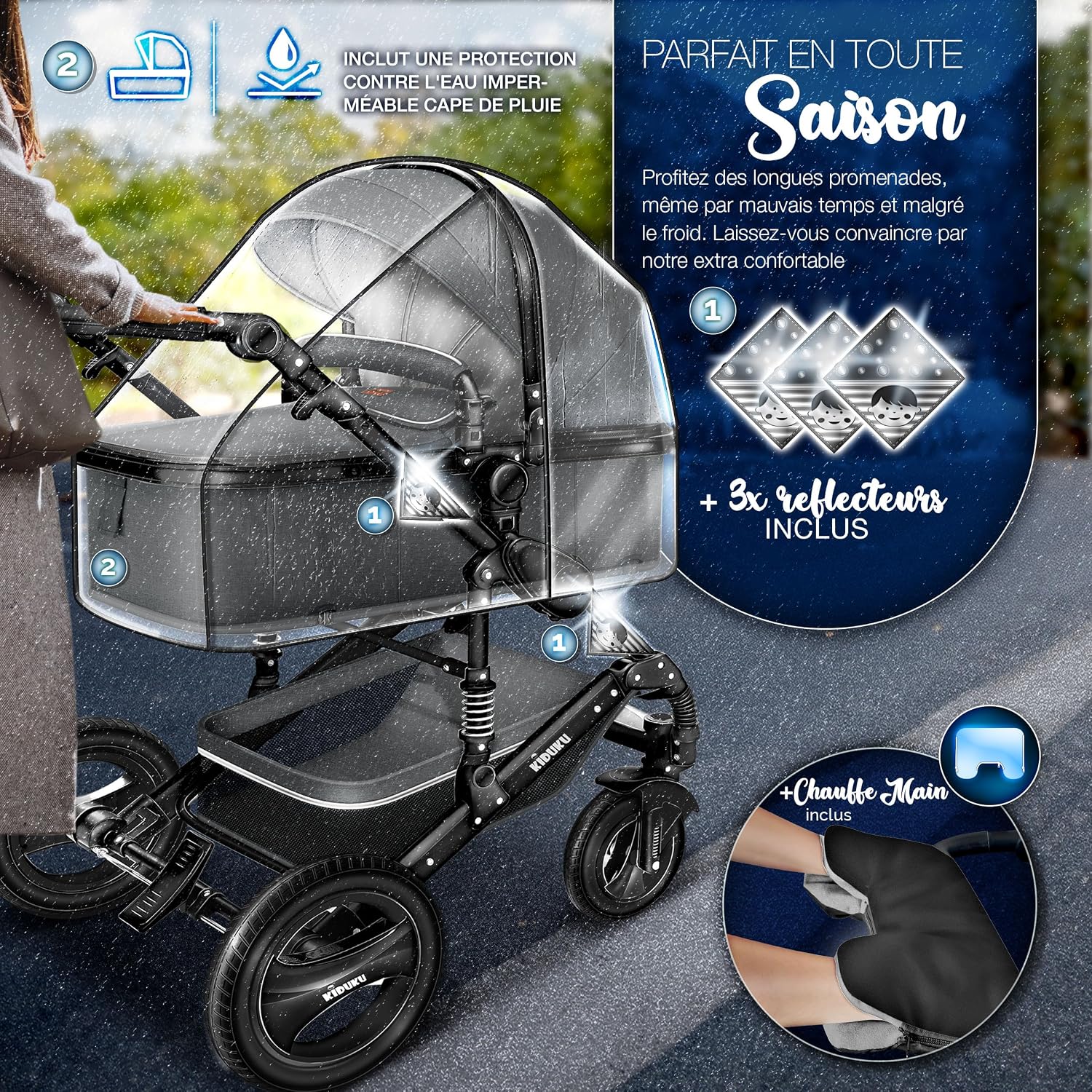 Detalle 2 de KIDUKU Poussette Combinée 3 en 1 — Trio polyvalent pour enfants (Anthracite)