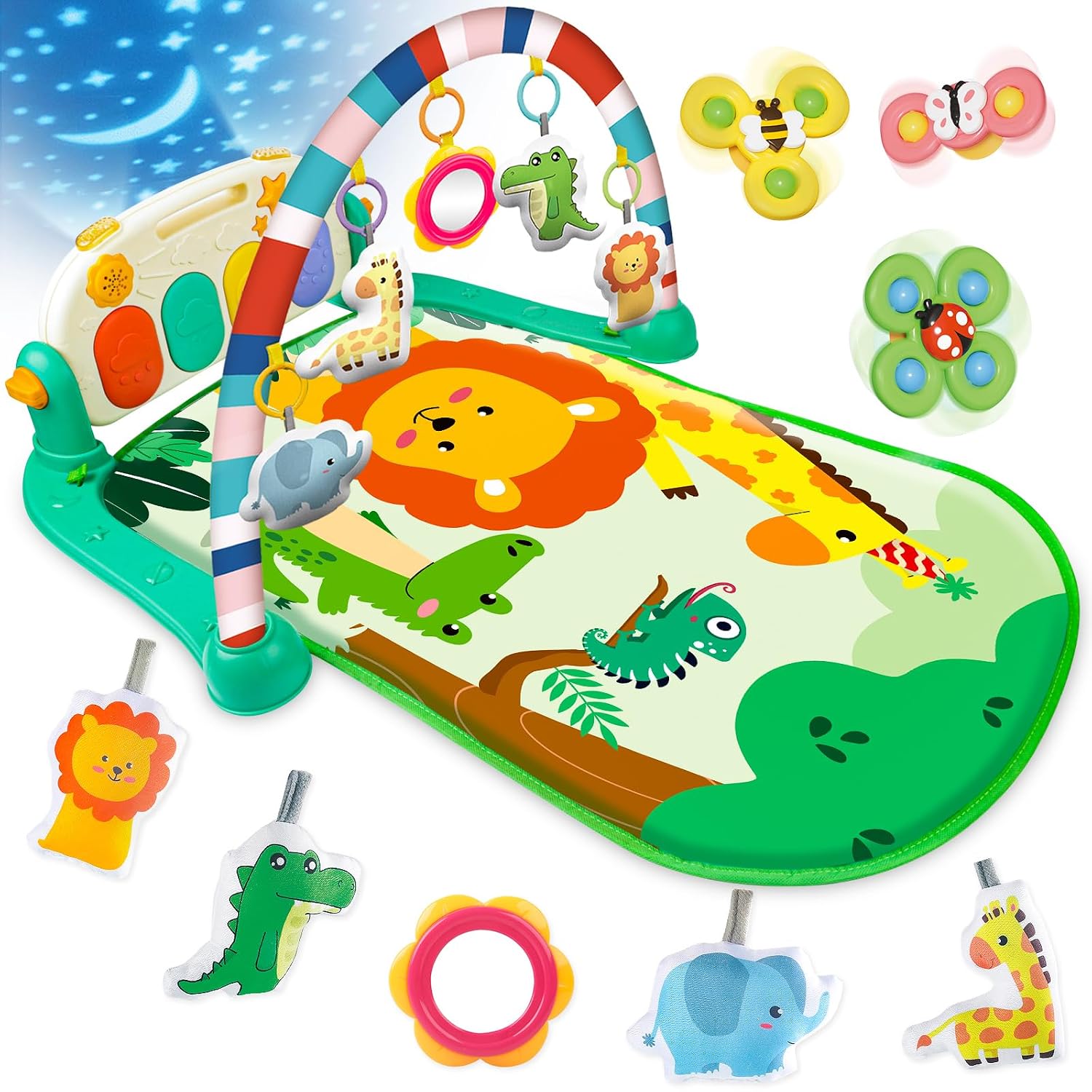Detalle de Playix Baby Activity Gym Play Mat with Piano, Removable Toys and Mirror