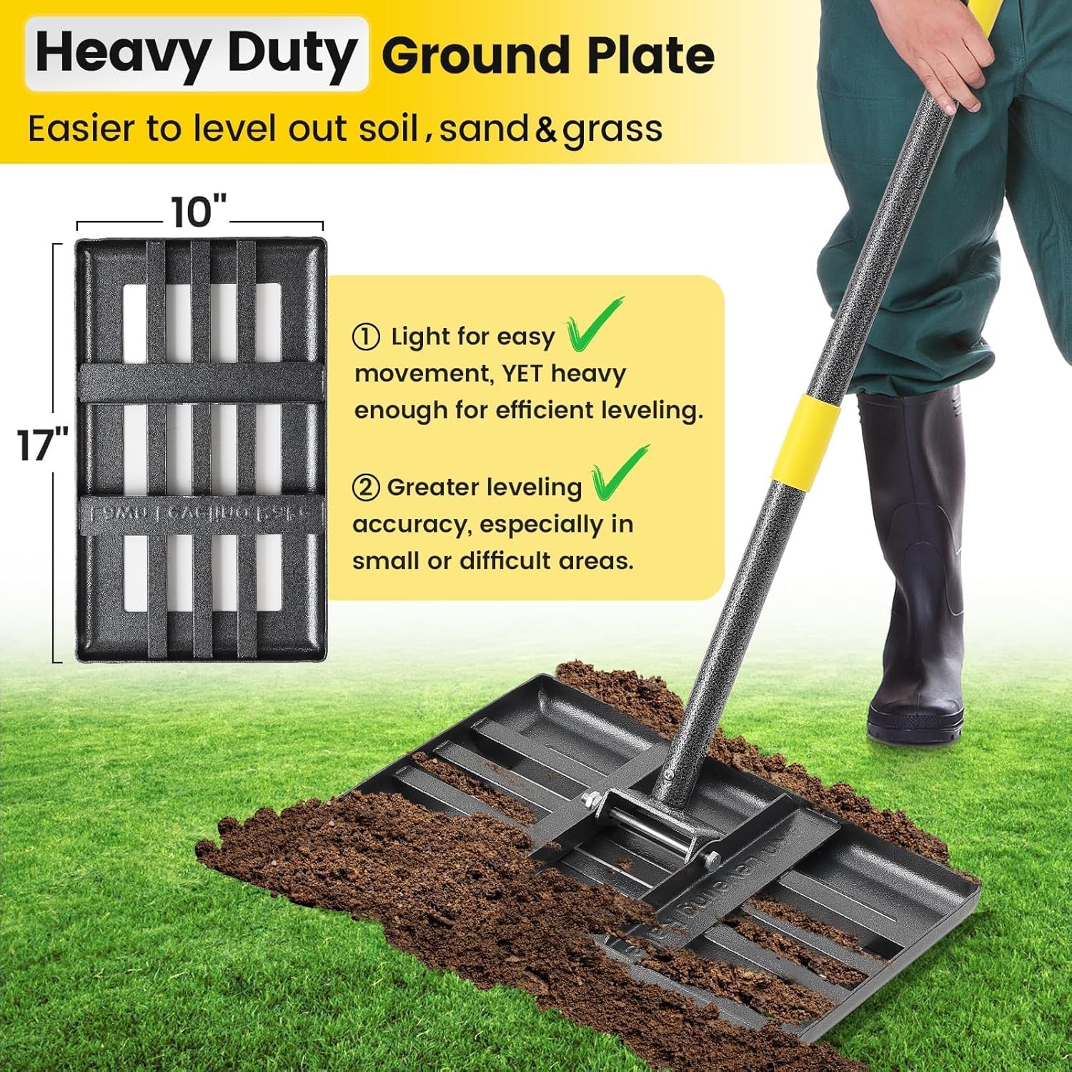 Thumbnail 1 de Lawn Leveling Rake, Heavy Duty 43×25 cm Curved Ground Plate with 182 cm Handle