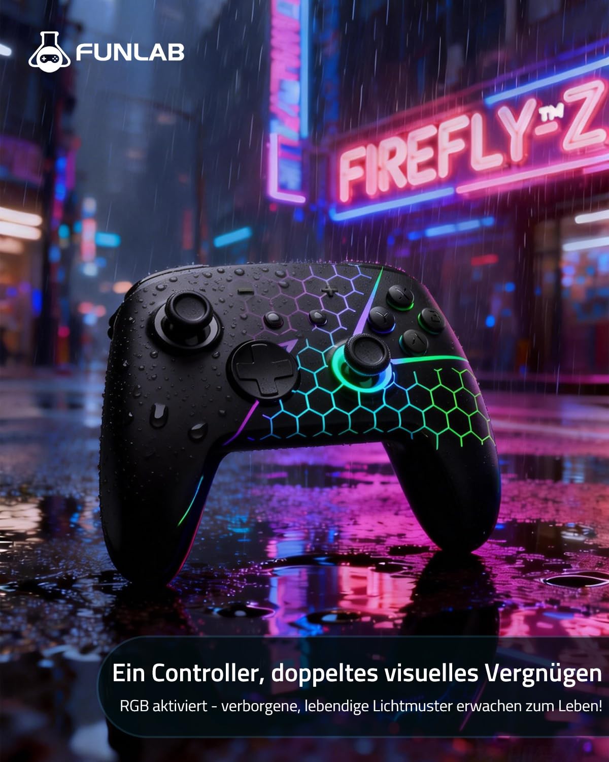 Detalle 2 de FUNLAB Switch 2 Pro Controller für Switch2/OLED – kabelloses Hall-Effekt Gamepad mit 7 RGB-Farben