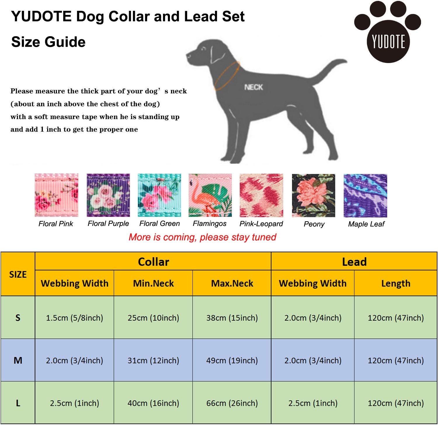 Thumbnail 1 de YUDOTE Peony Flower Printing Dog Collar and Lead Set – 2-Sided Nylon Kit for Small Dogs