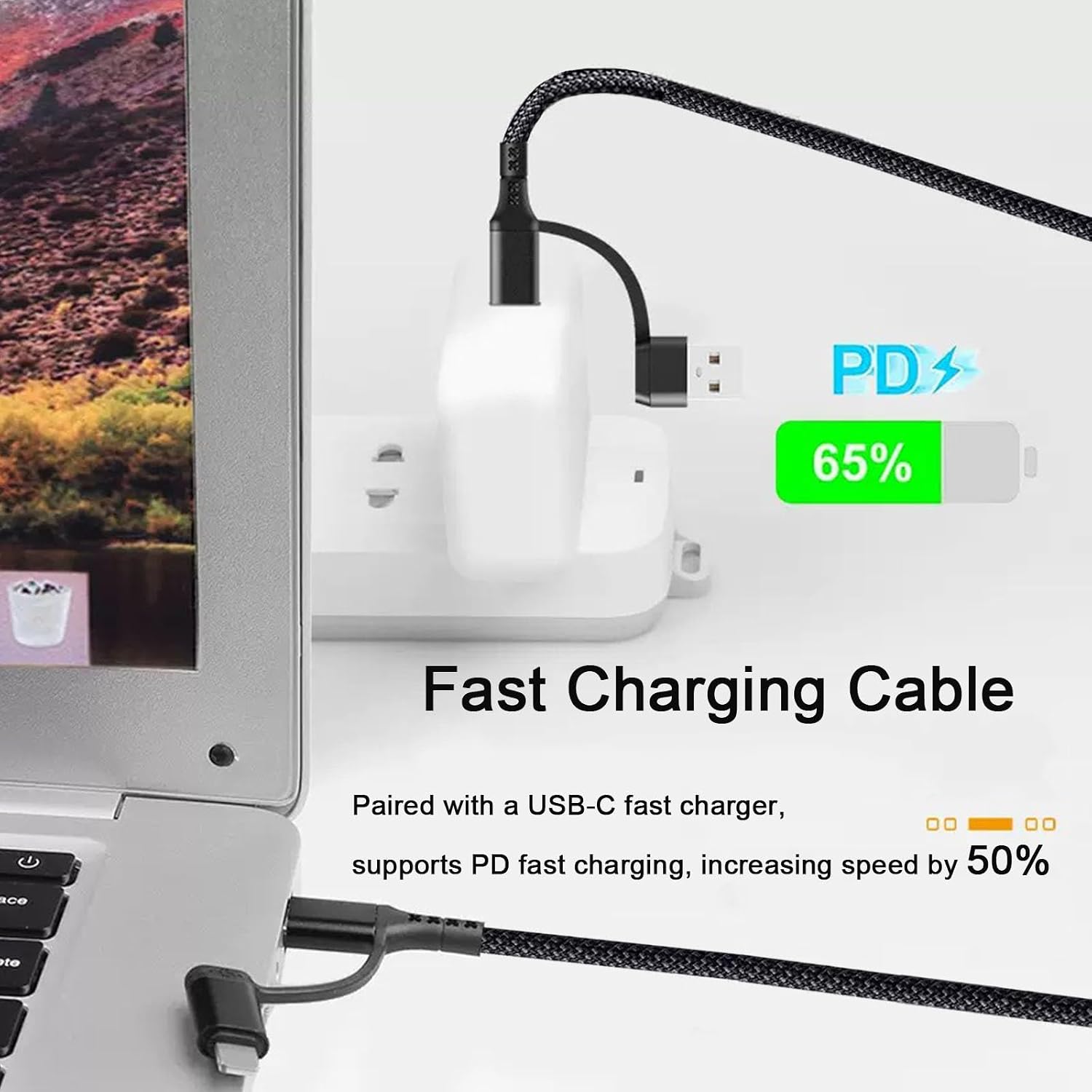 Detalle de Multi Charger Cable 4 in 1: Fast Charging, 60W, 1.2m – USB A/USB C Universal Cable