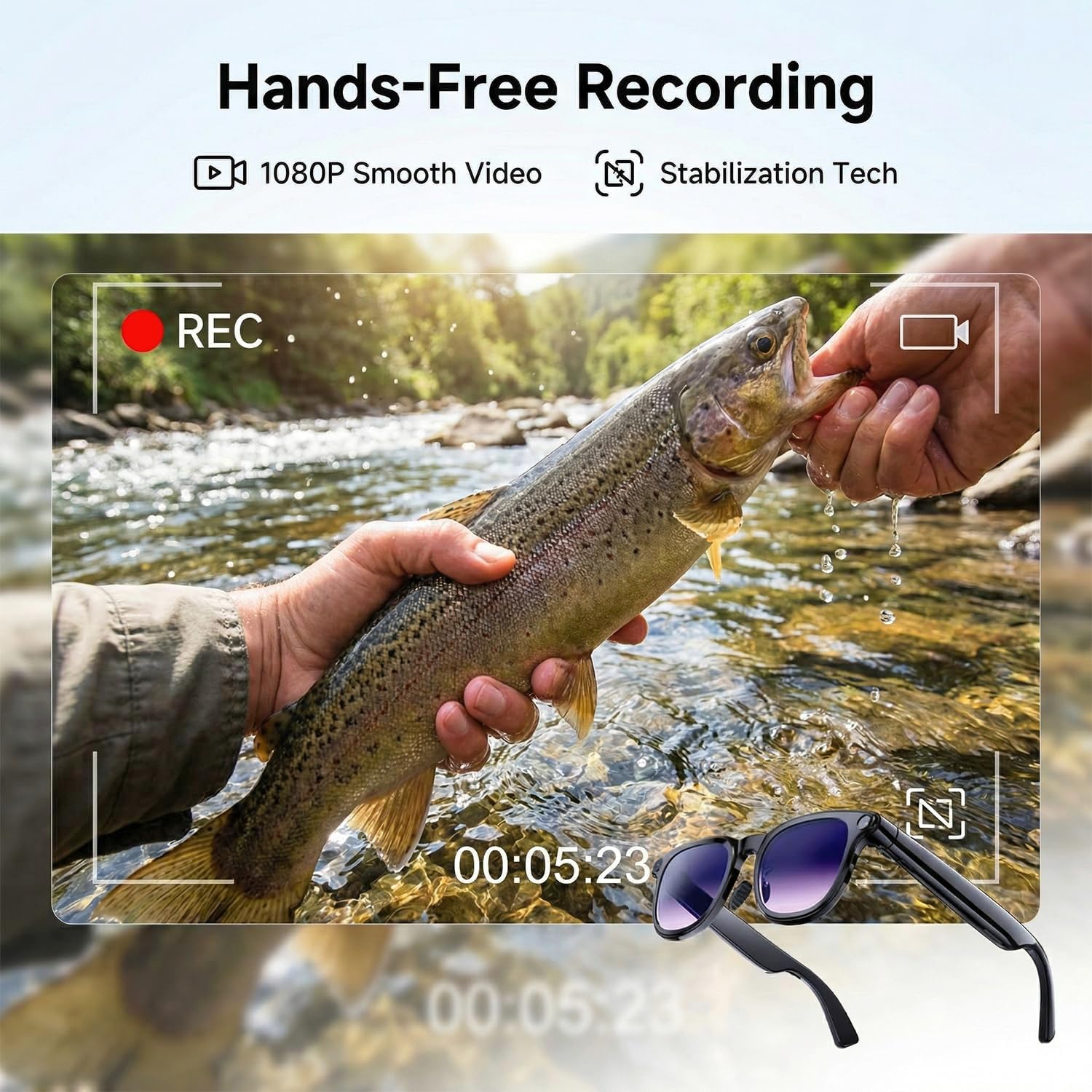 Detalle 2 de AMZISH AI Smart Glasses 8MP Bluetooth Camera
