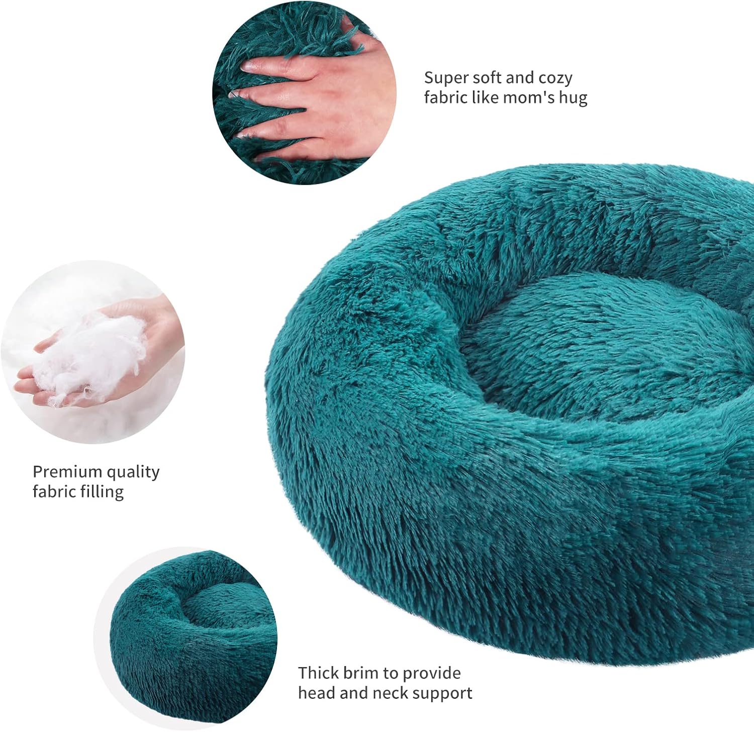 Detalle 2 de BVAGSS Rundes Hundebett & Katzenbett im Donut-Design (Ø 80 cm), Cyan – waschbarer Plüsch-Kuschelkissen
