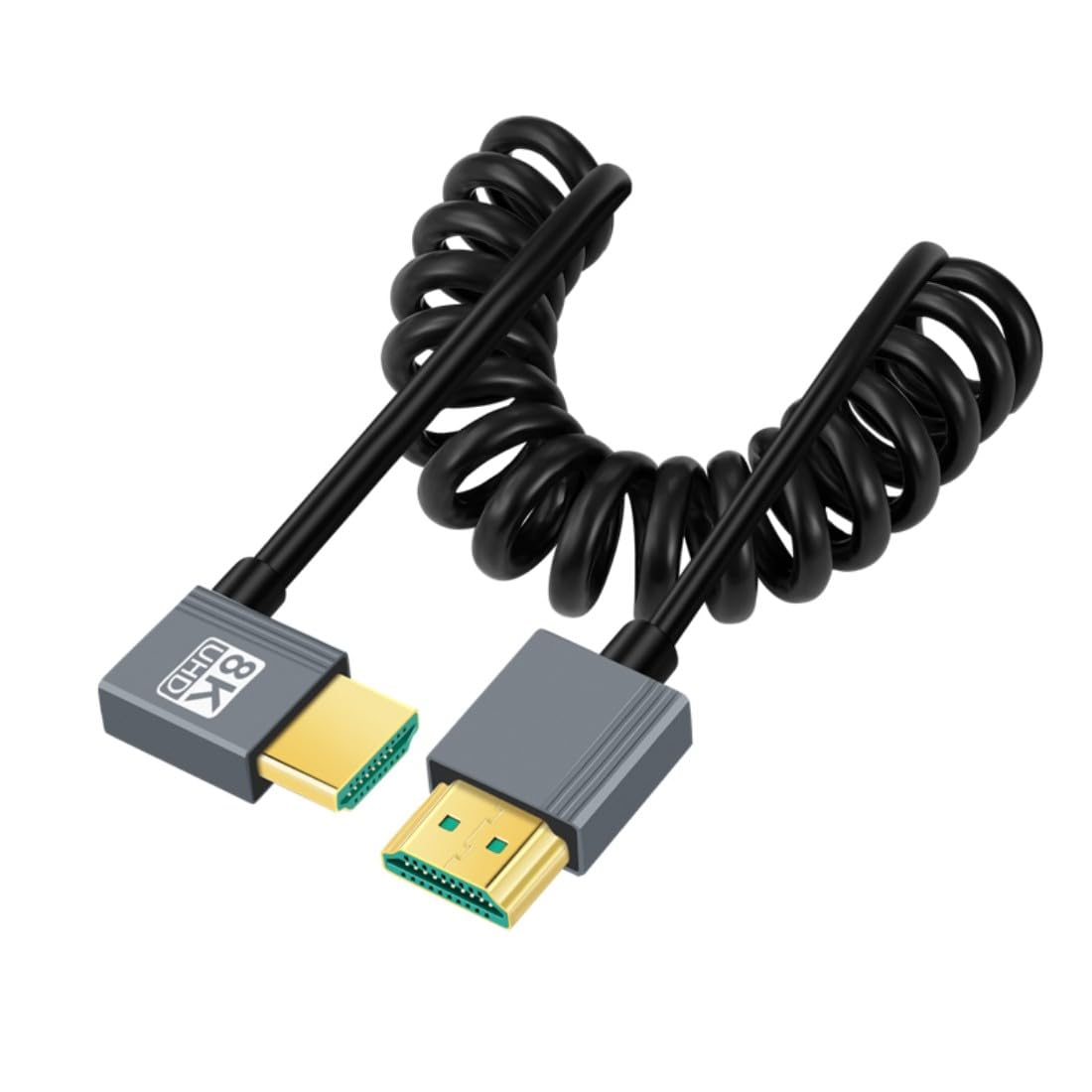 Detalle de chenyang HDMI 2.1 Spiralkabel – 1,0 m, 90° links, 48 Gbit/s, goldkontakte
