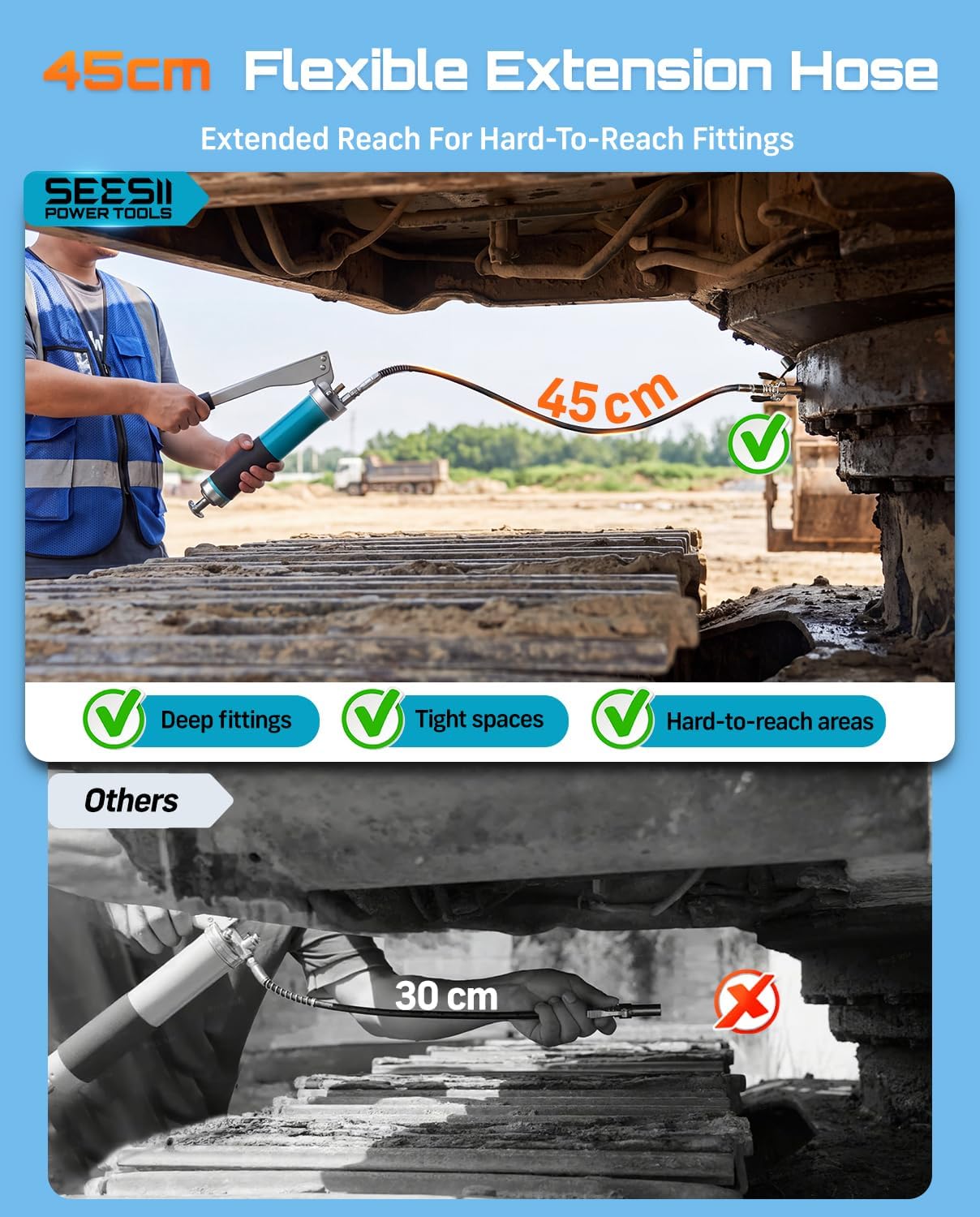 Detalle 1 de Seesii GR06CA 10,000 PSI Grease Gun with 18" Hose and Quick-Release Coupler