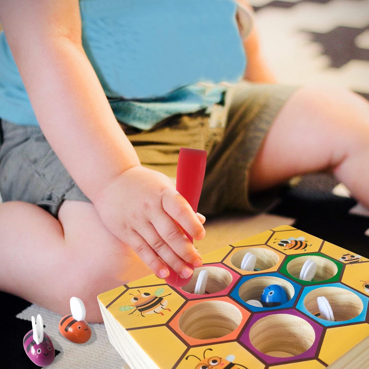 Thumbnail 6 de YUNCHY Toddler Fine Motor Skill Toy: Bee to Hive Matching Game (Montessori wooden color sorting)