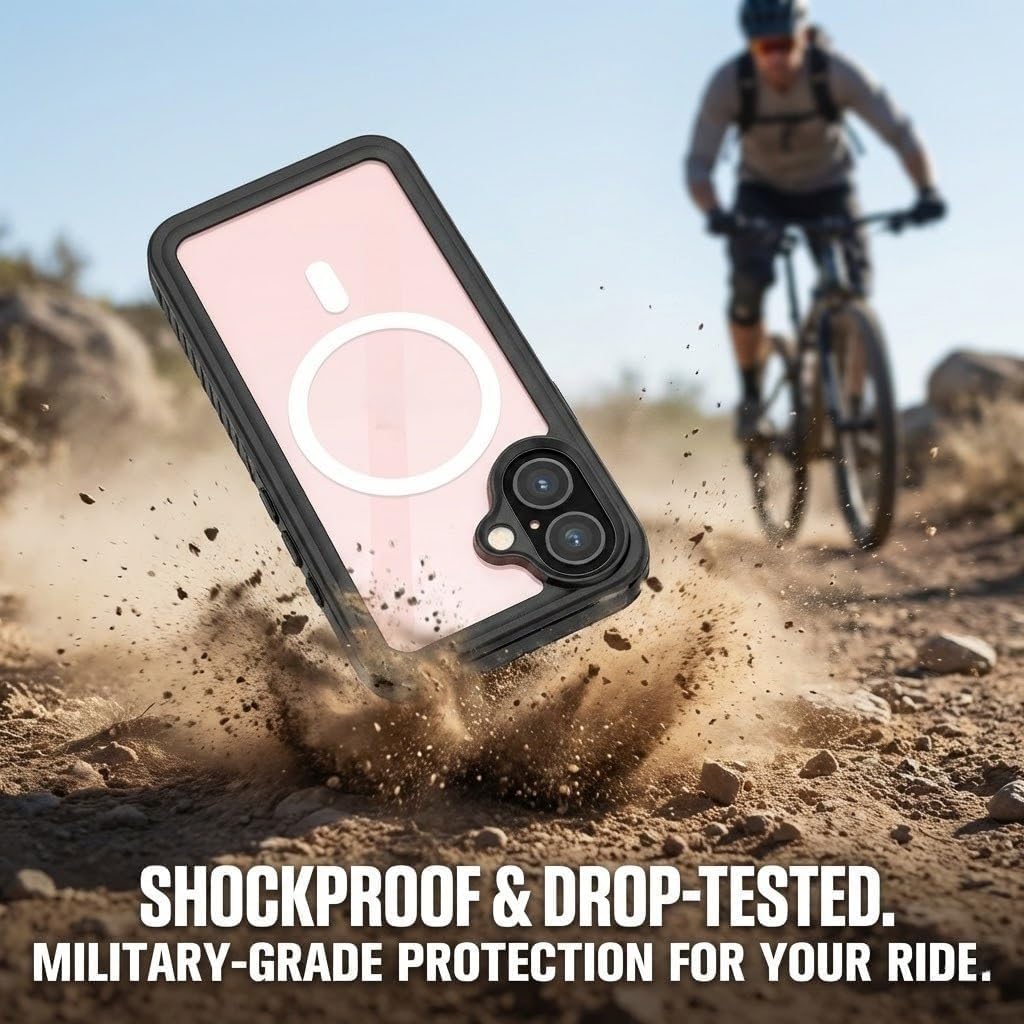 Detalle de FYHCMC iPhone 16 waterproof case with MagSafe support (black, sealed 360° cover)